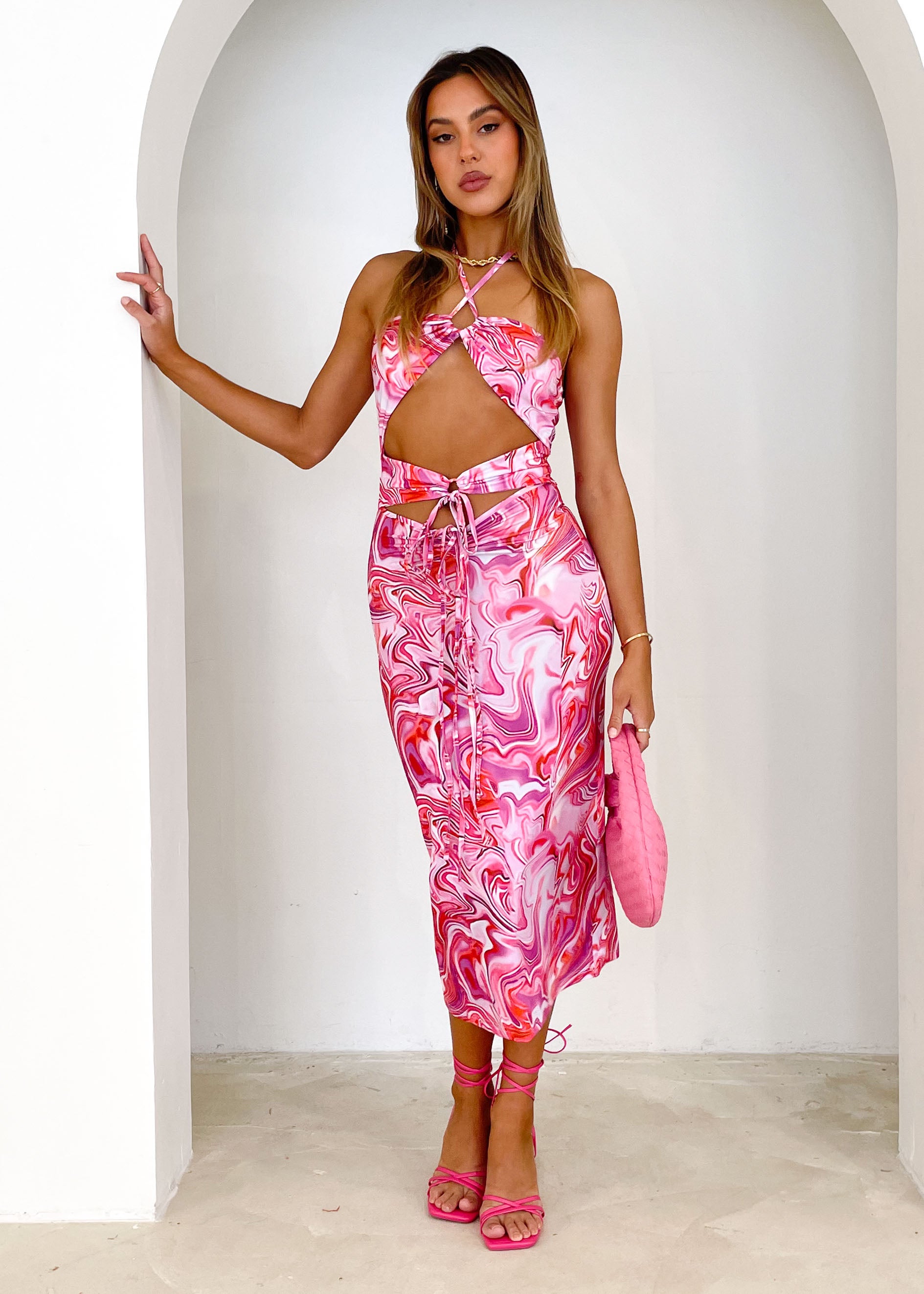 Living Fancy Midi Dress - Pink Swirl