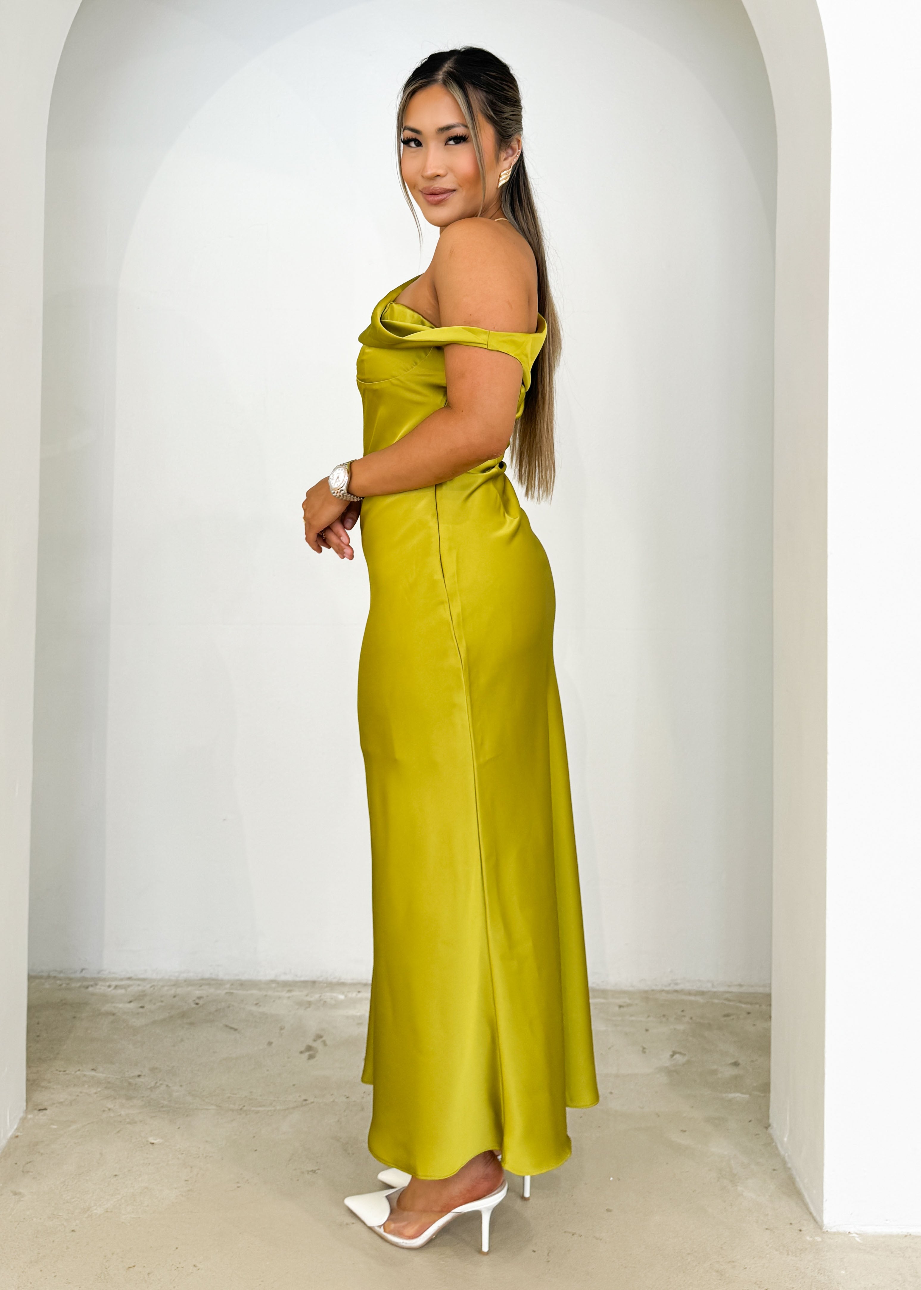 Draela One Shoulder Midi Dress - Lime