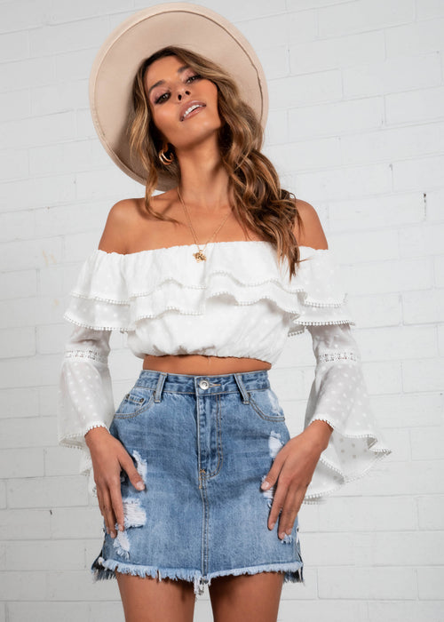 Selena Off the Shoulder Cropped Blouse - White