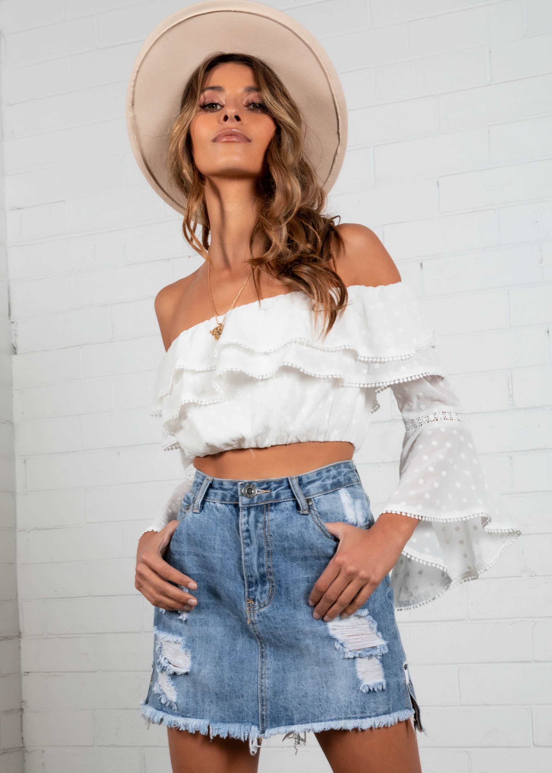 Selena Off the Shoulder Cropped Blouse - White