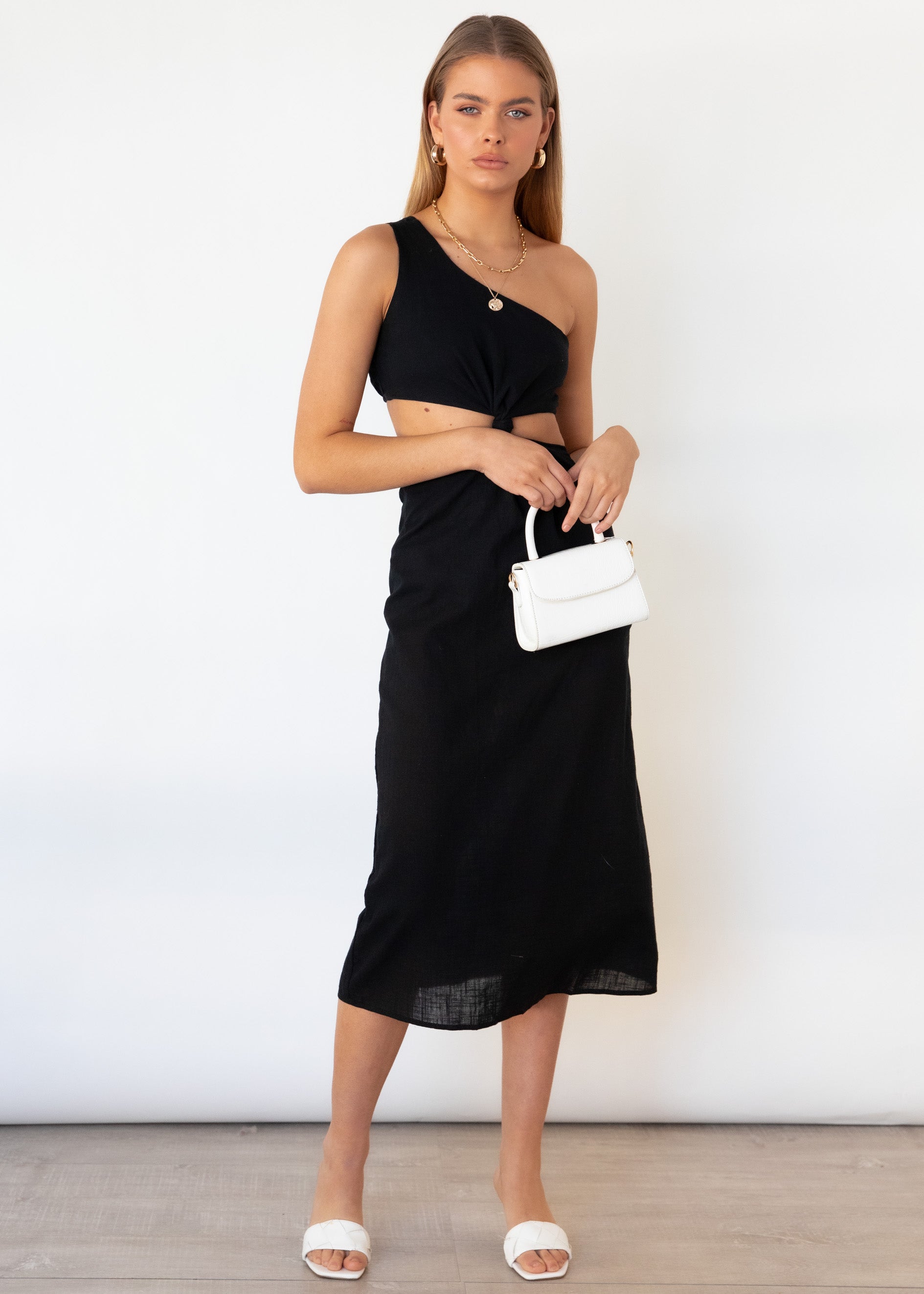 Annabel One Shoulder Midi Dress - Black
