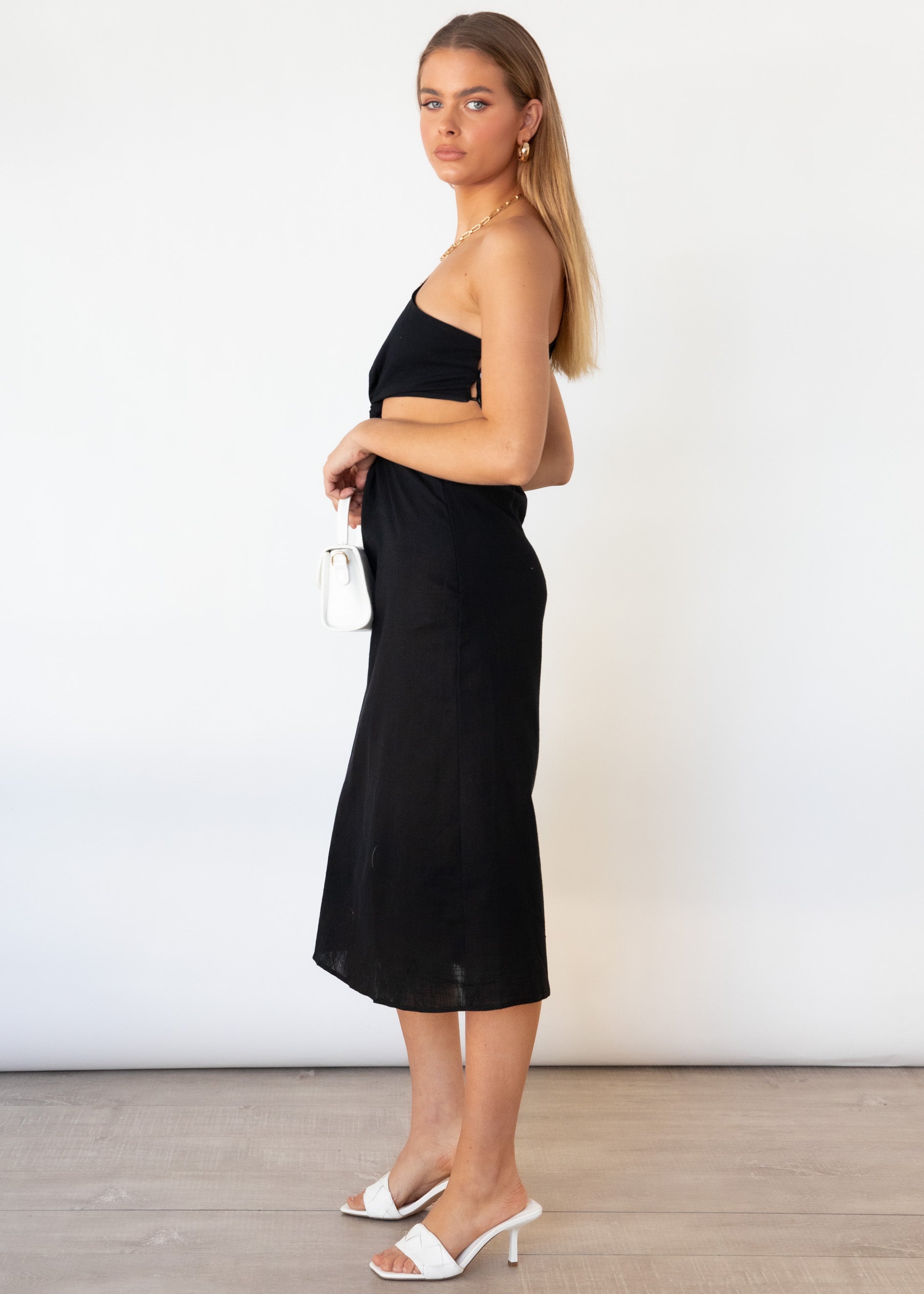 Annabel One Shoulder Midi Dress - Black