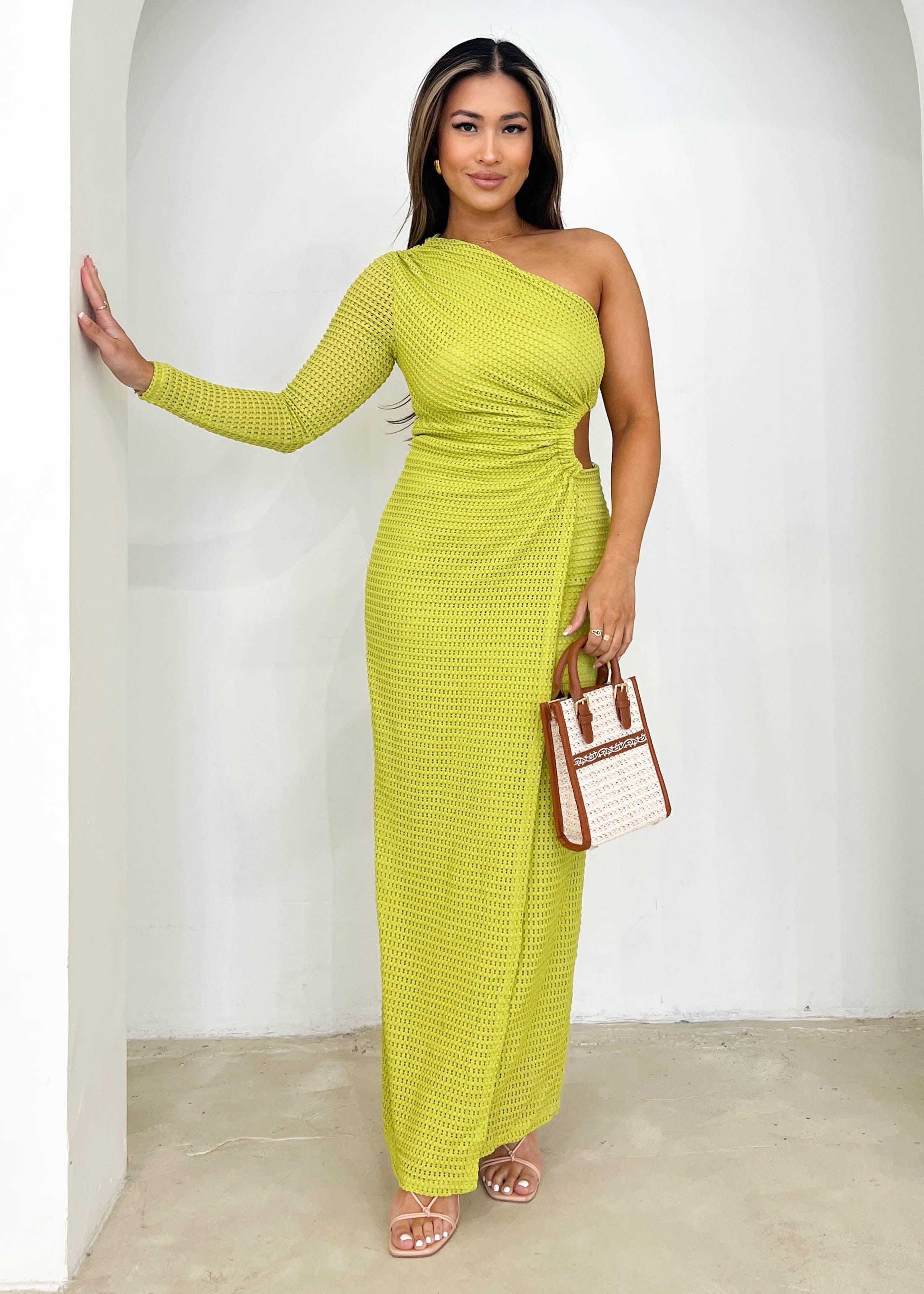 Gian One Shoulder Midi Dress - Olive