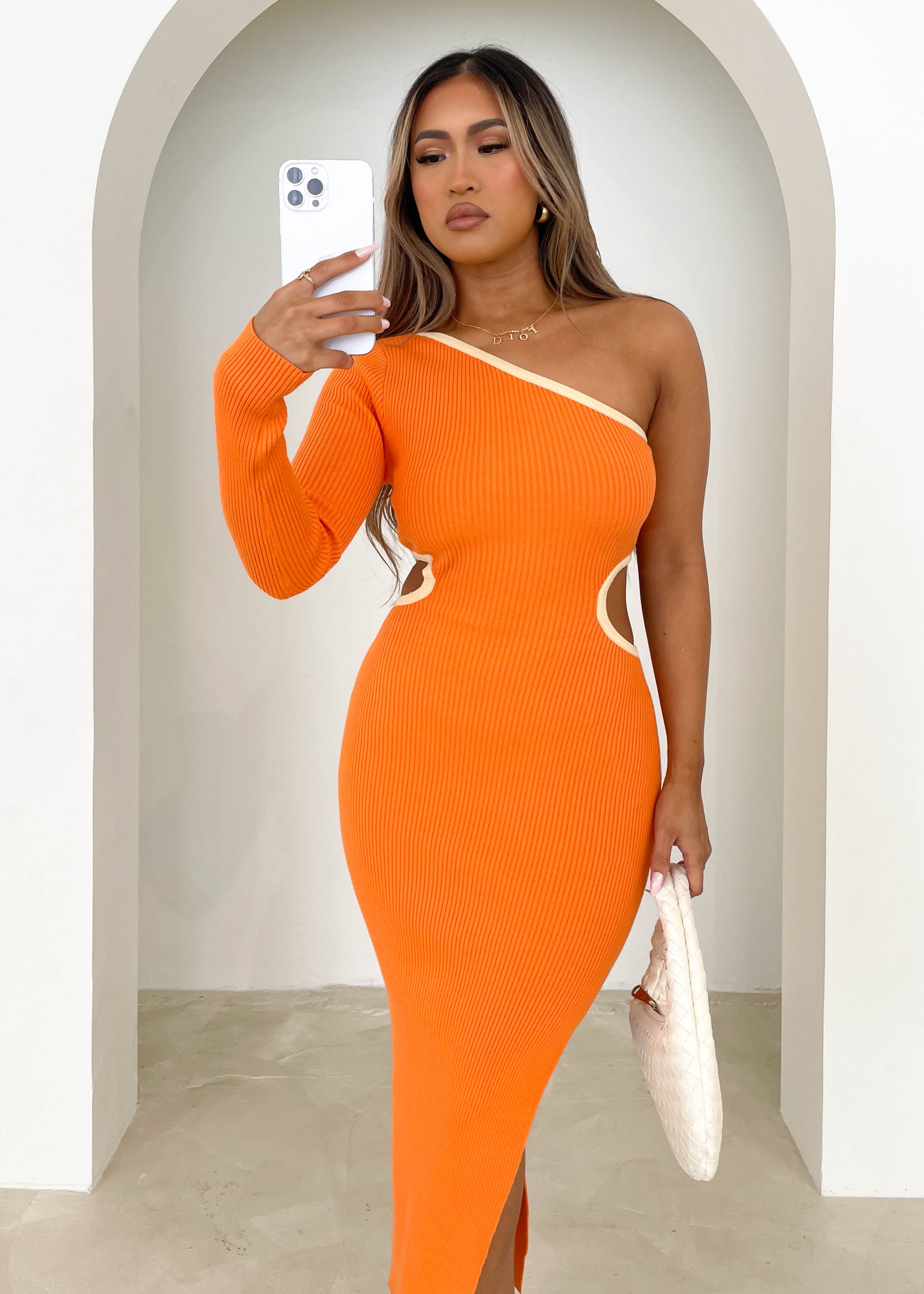 Taelor Knit Midi Dress - Tangerine