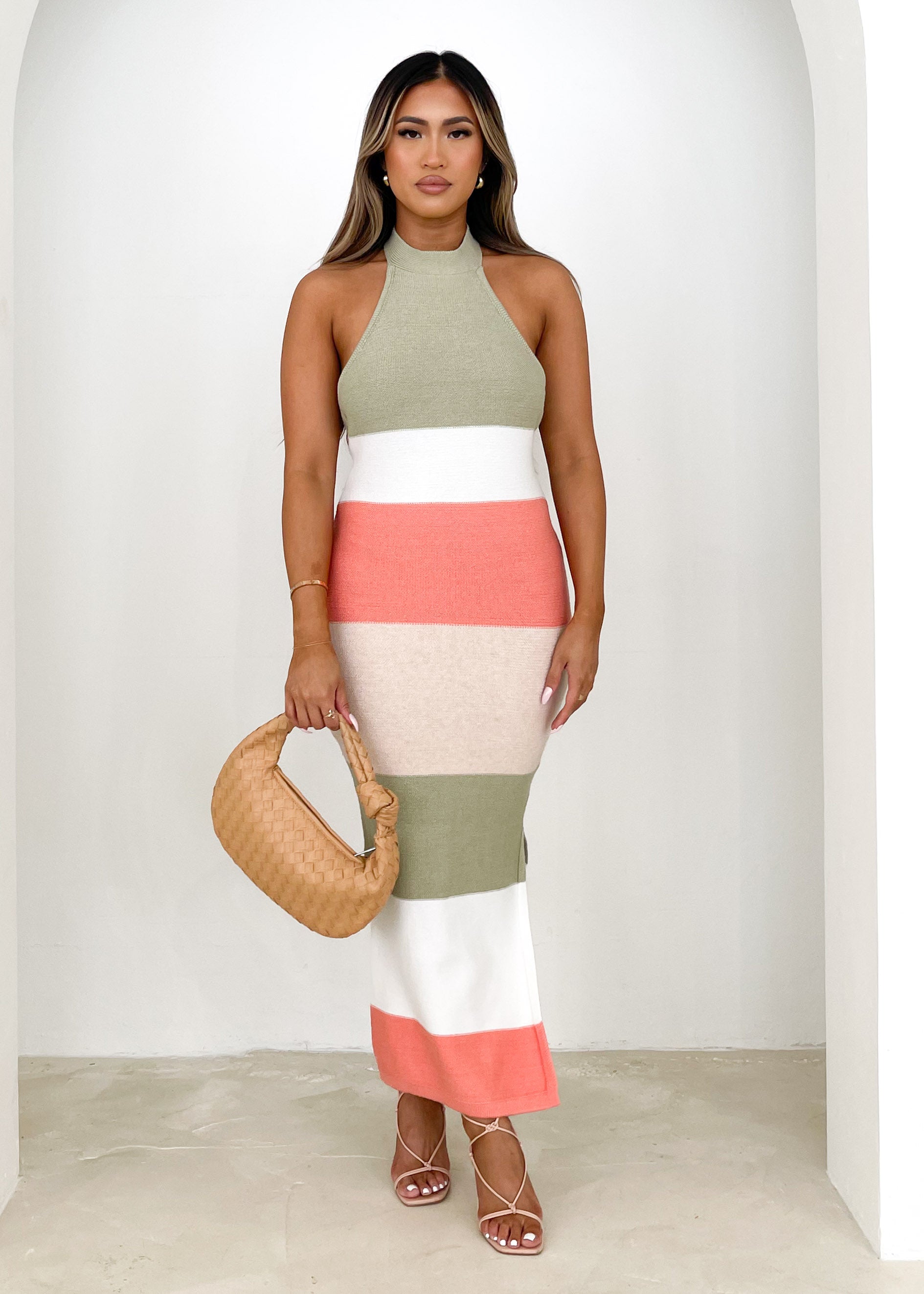 Jenara Knit Midi Dress - Sage Stripe