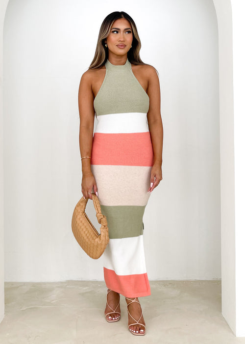 Jenara Knit Midi Dress - Sage Stripe
