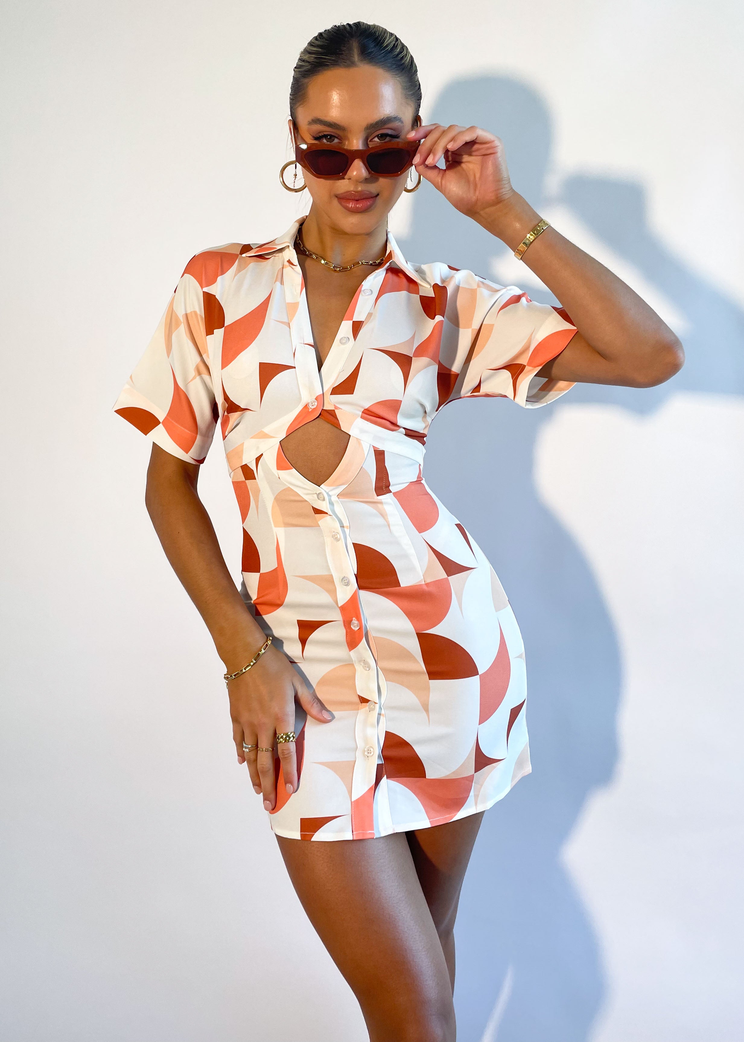 Kiaan Shirt Dress - Peach Geo