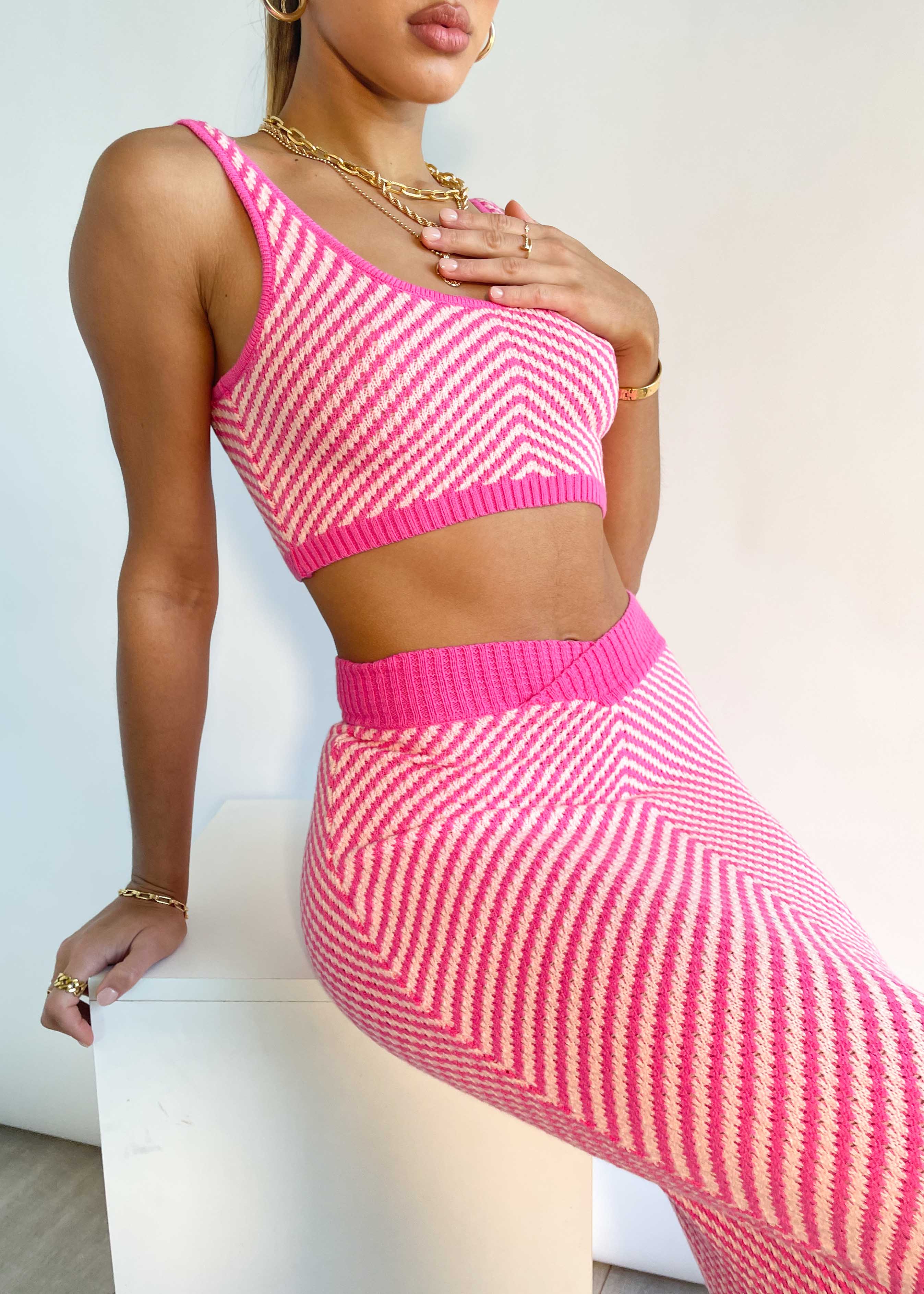 Perri Knit Midi Skirt - Pink