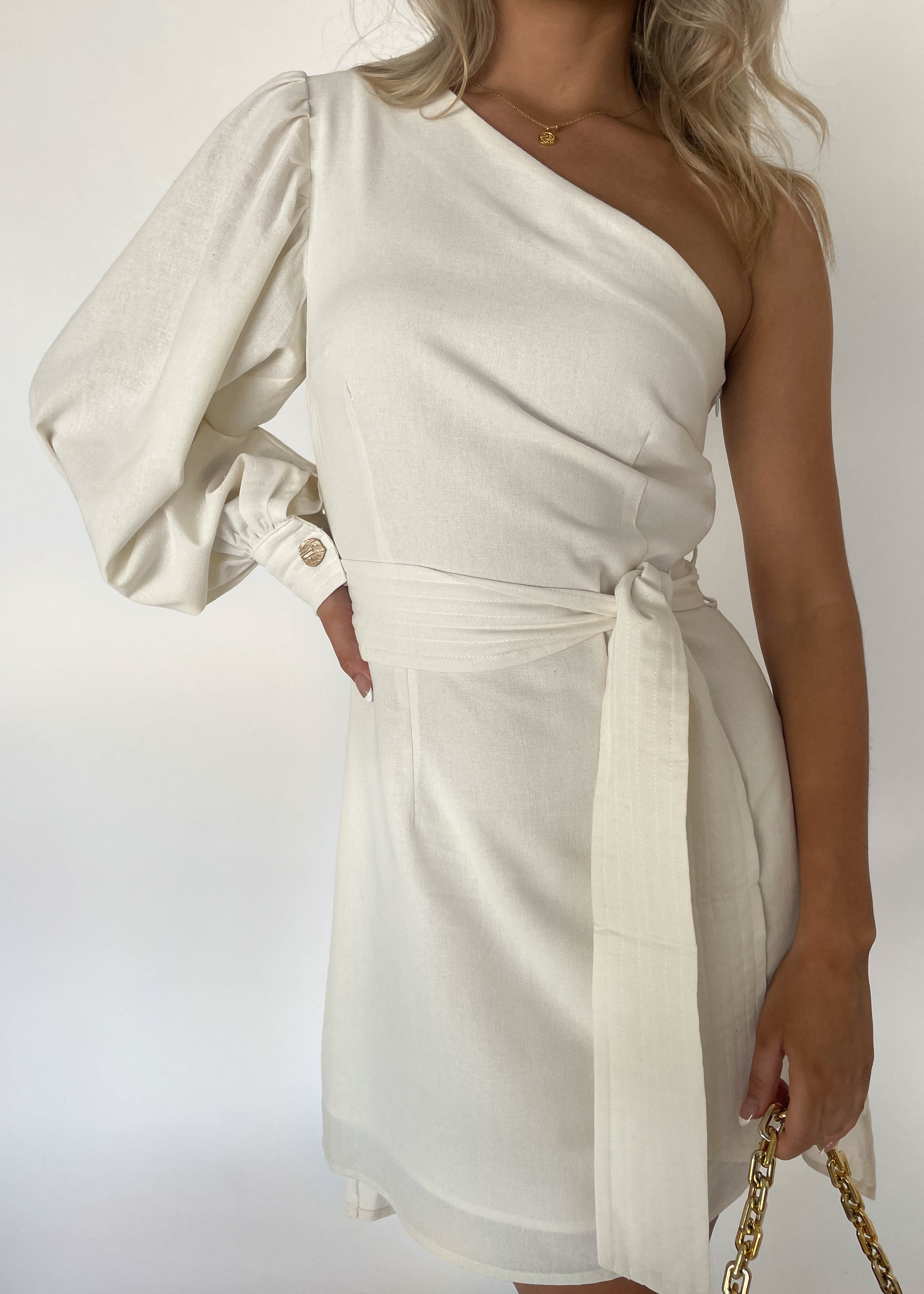 Valence One Shoulder Dress - Off White