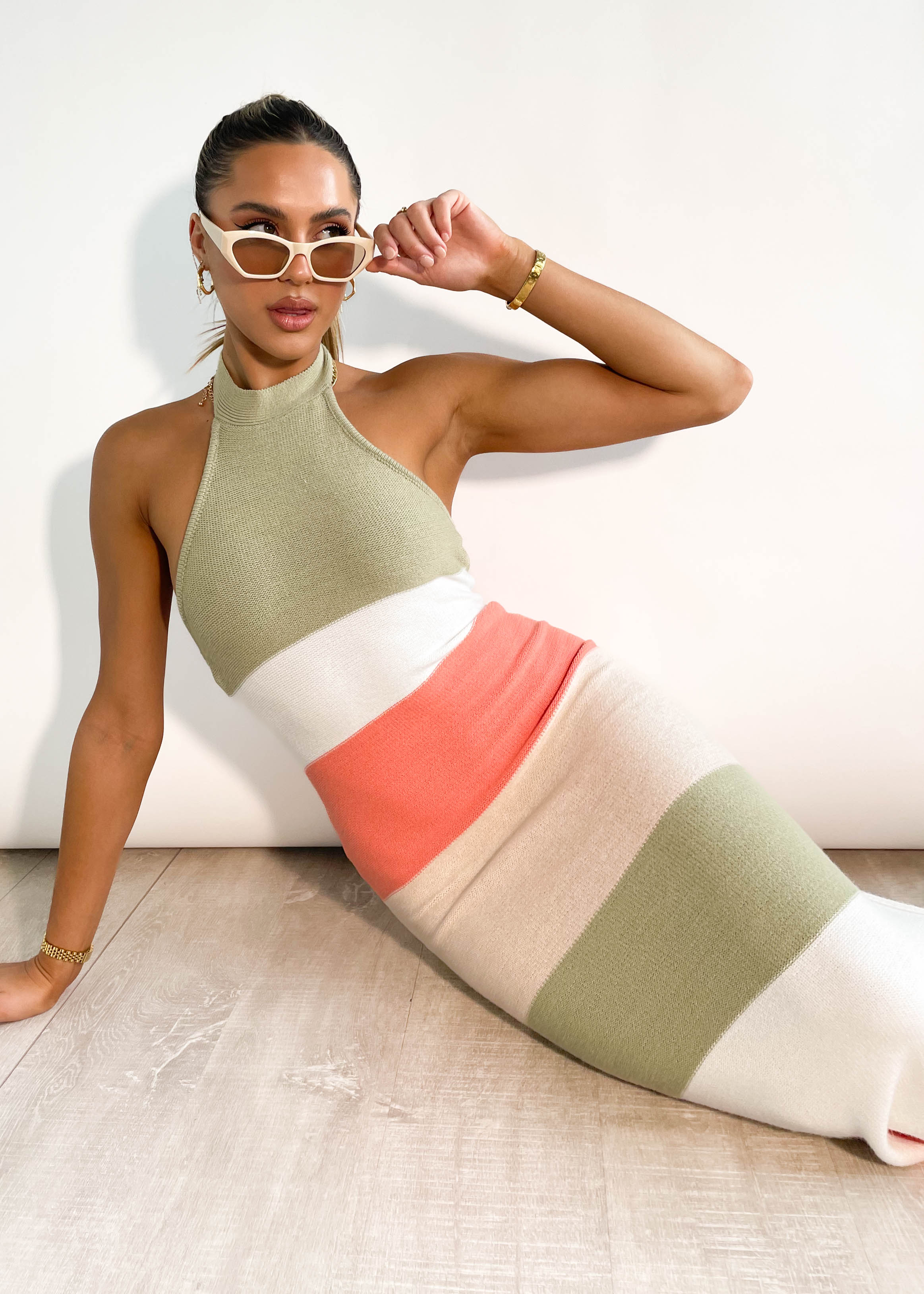 Jenara Knit Midi Dress - Sage Stripe