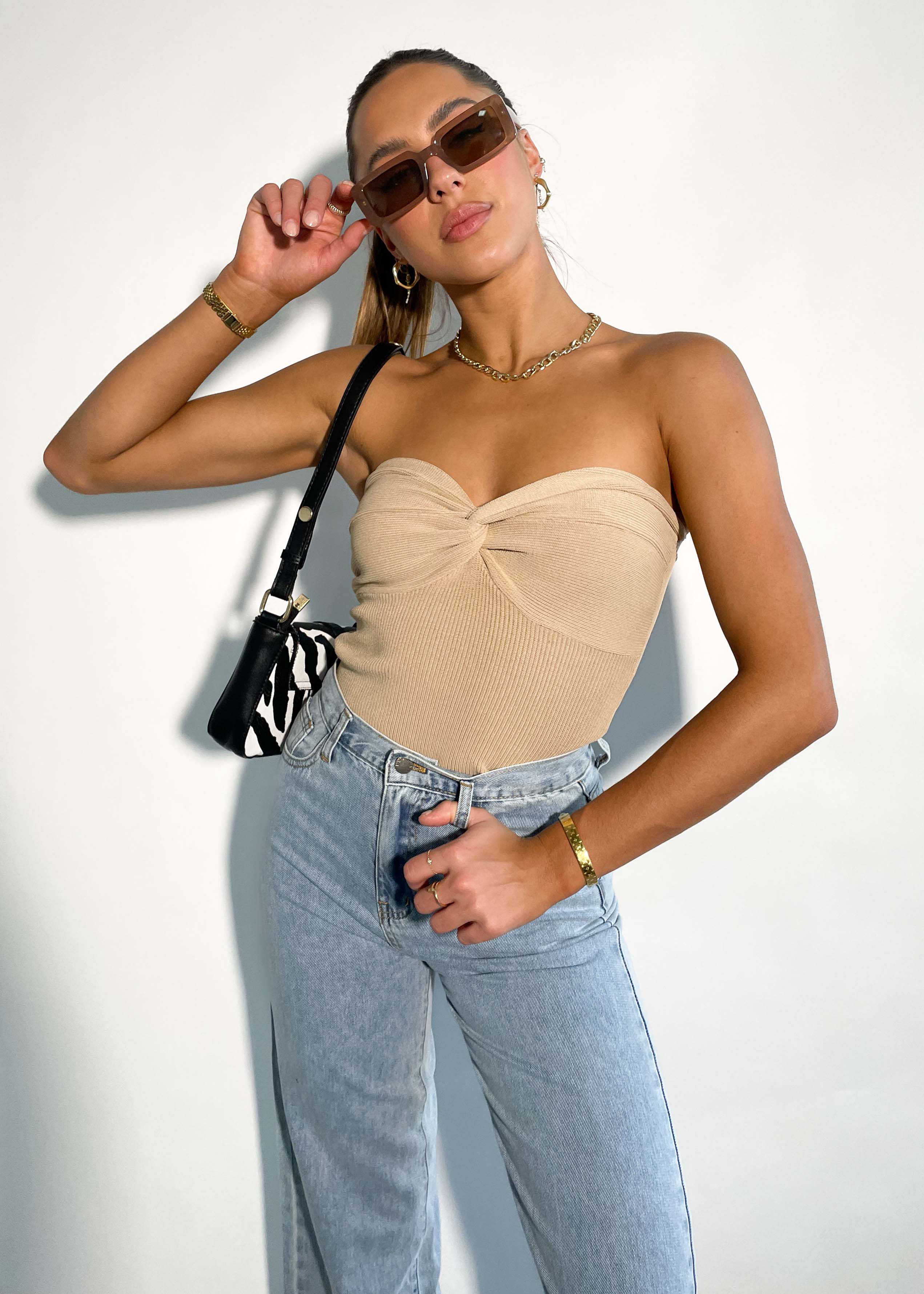 Emilia Top - Sweetheart Ribbed Knit Strapless Top in White
