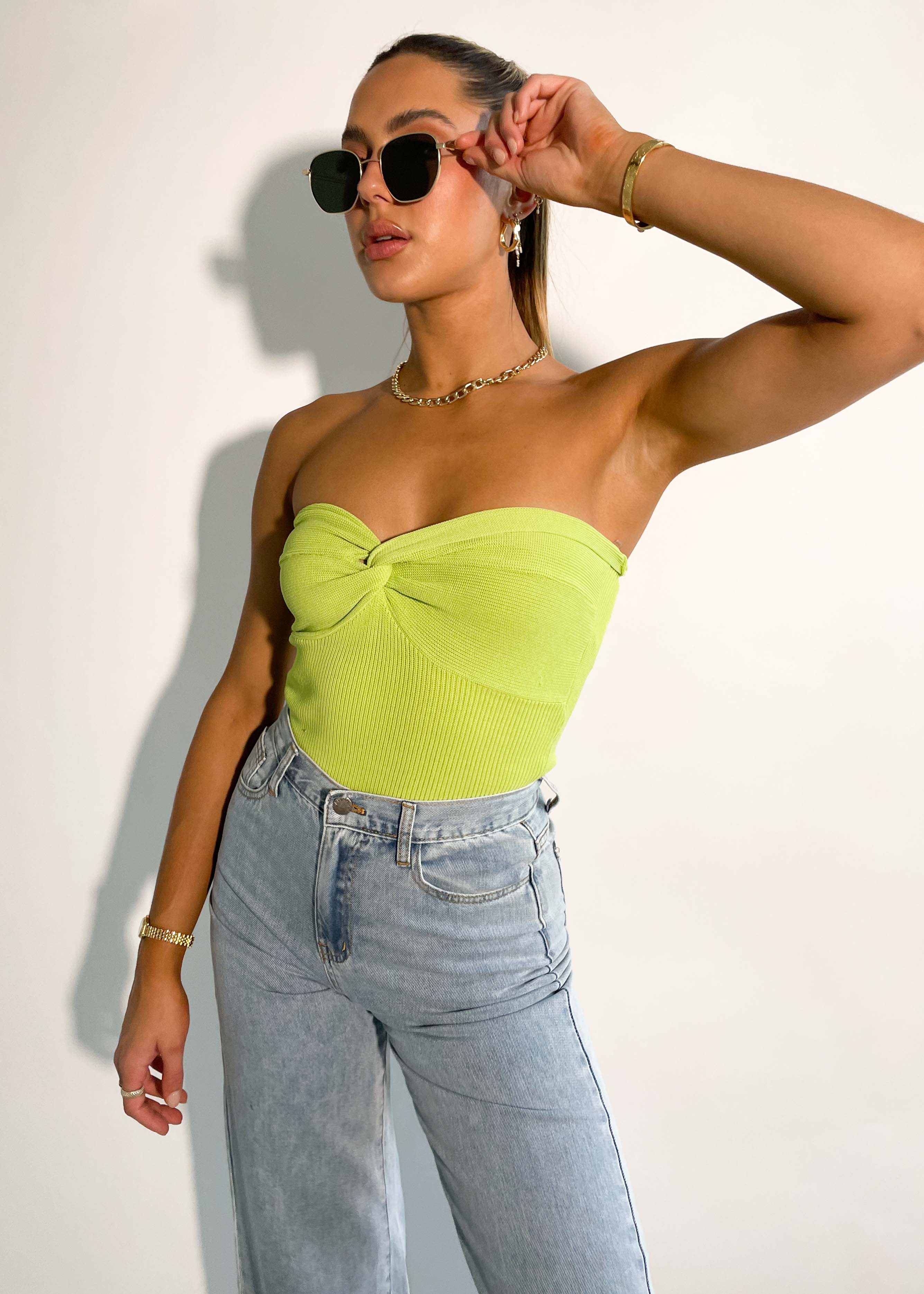 Devini Strapless Knit Top - Lime Green