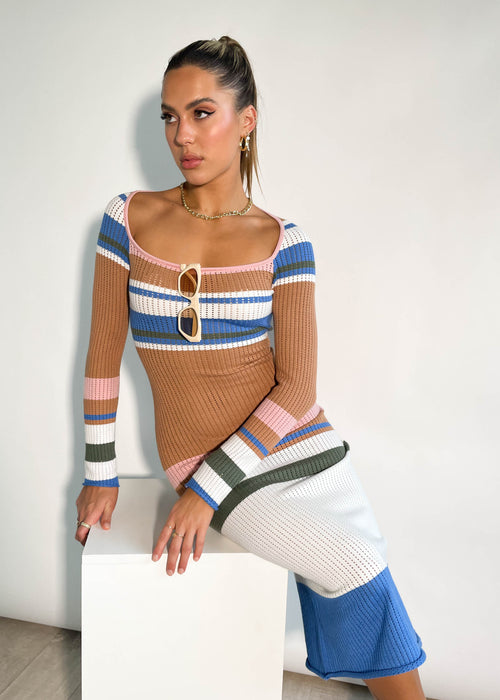 Kyasia Knit Midi Dress - Tan Stripe