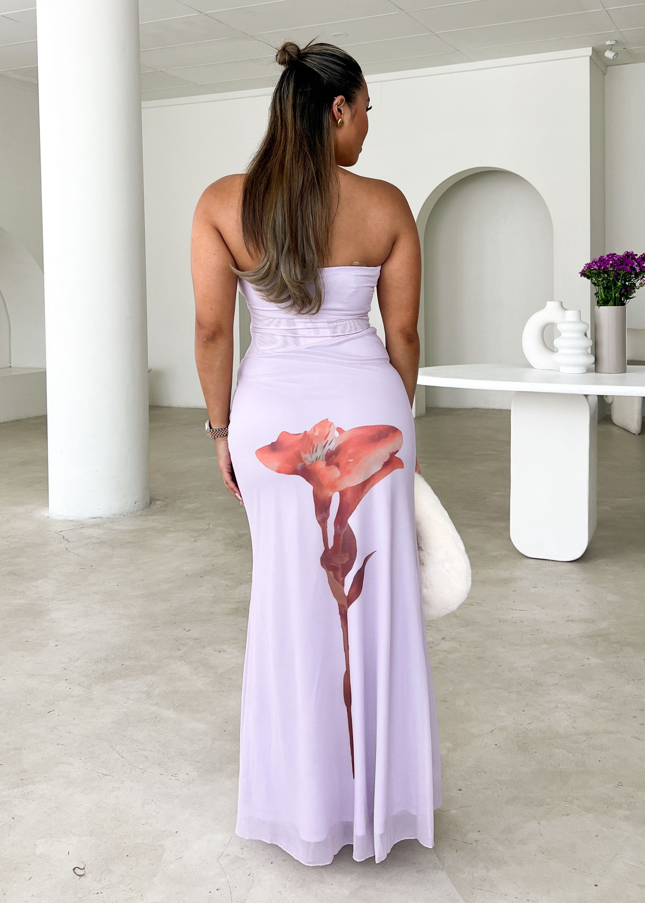 Lanca Strapless Mesh Maxi Dress - Lilac