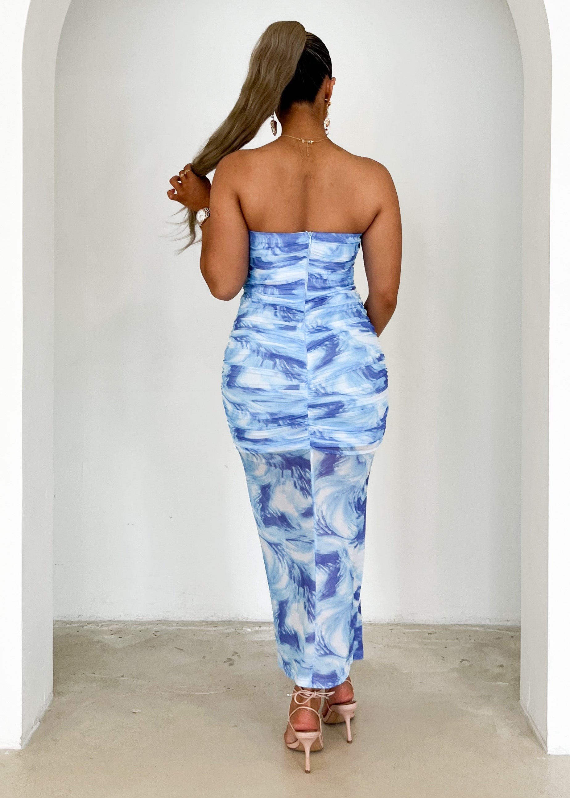 Arla Strapless Midi Dress - Blue Splash