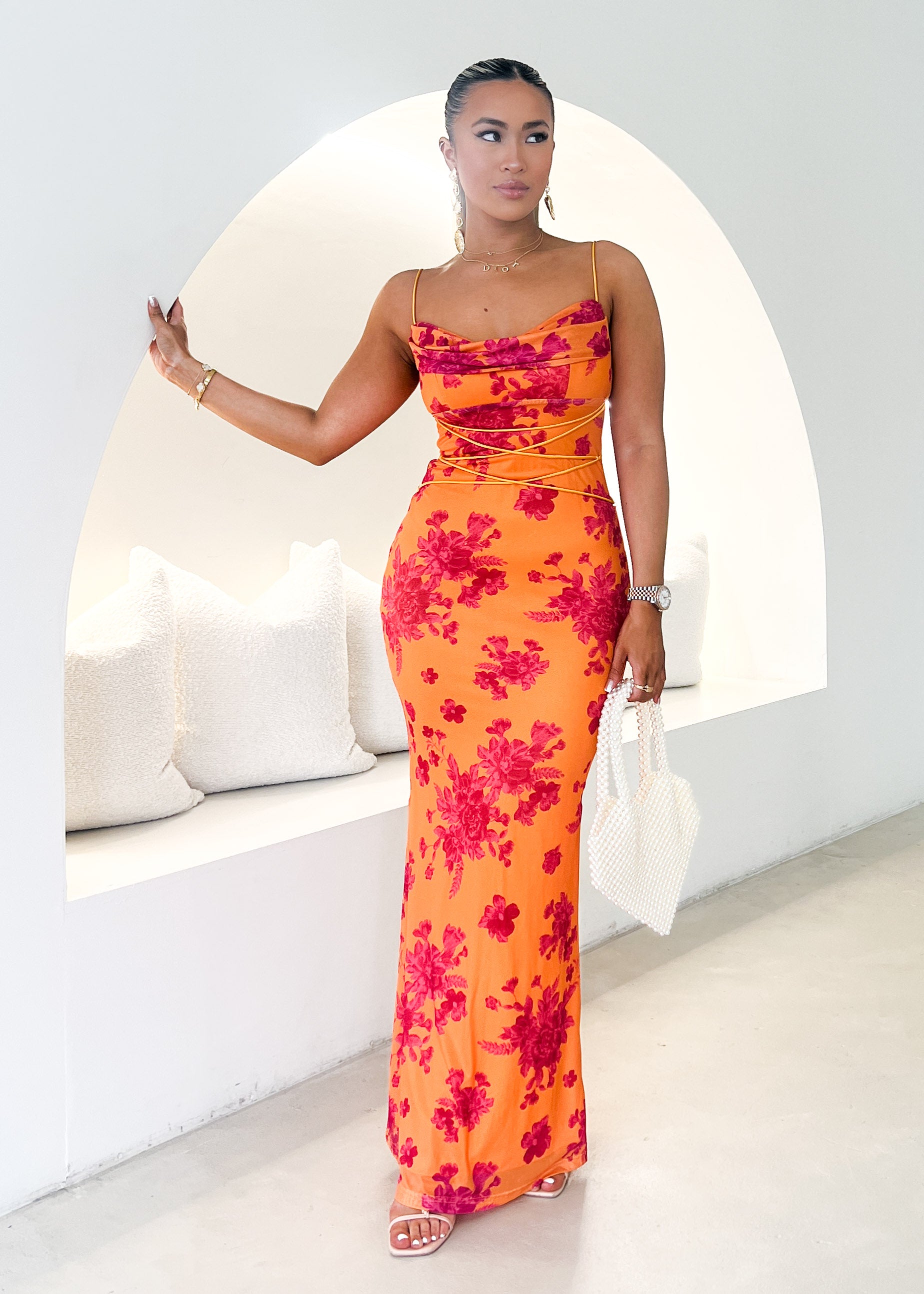 Ferissa Maxi Dress - Tangerine Flowers