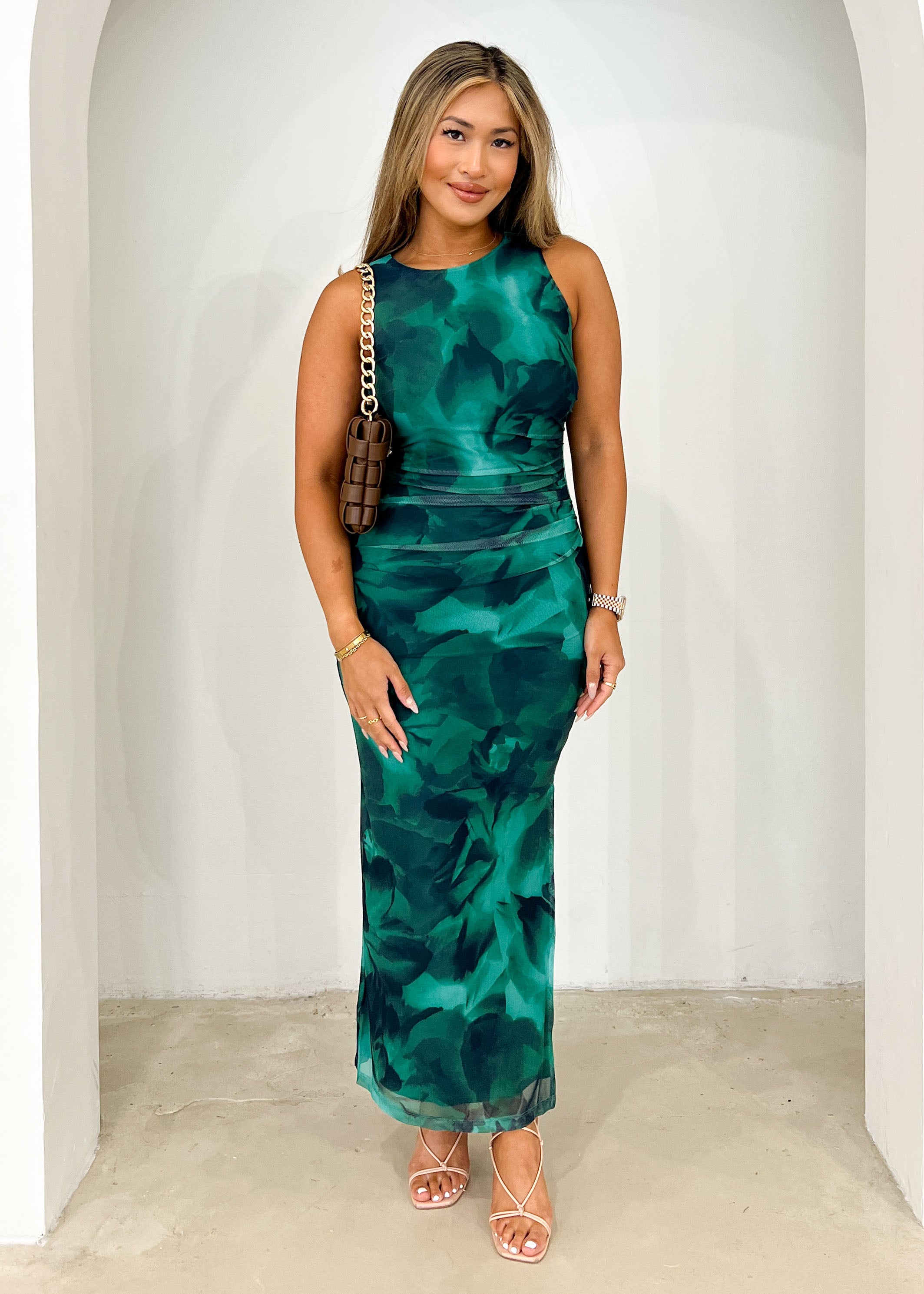 Tillia Mesh Maxi Dress - Emerald