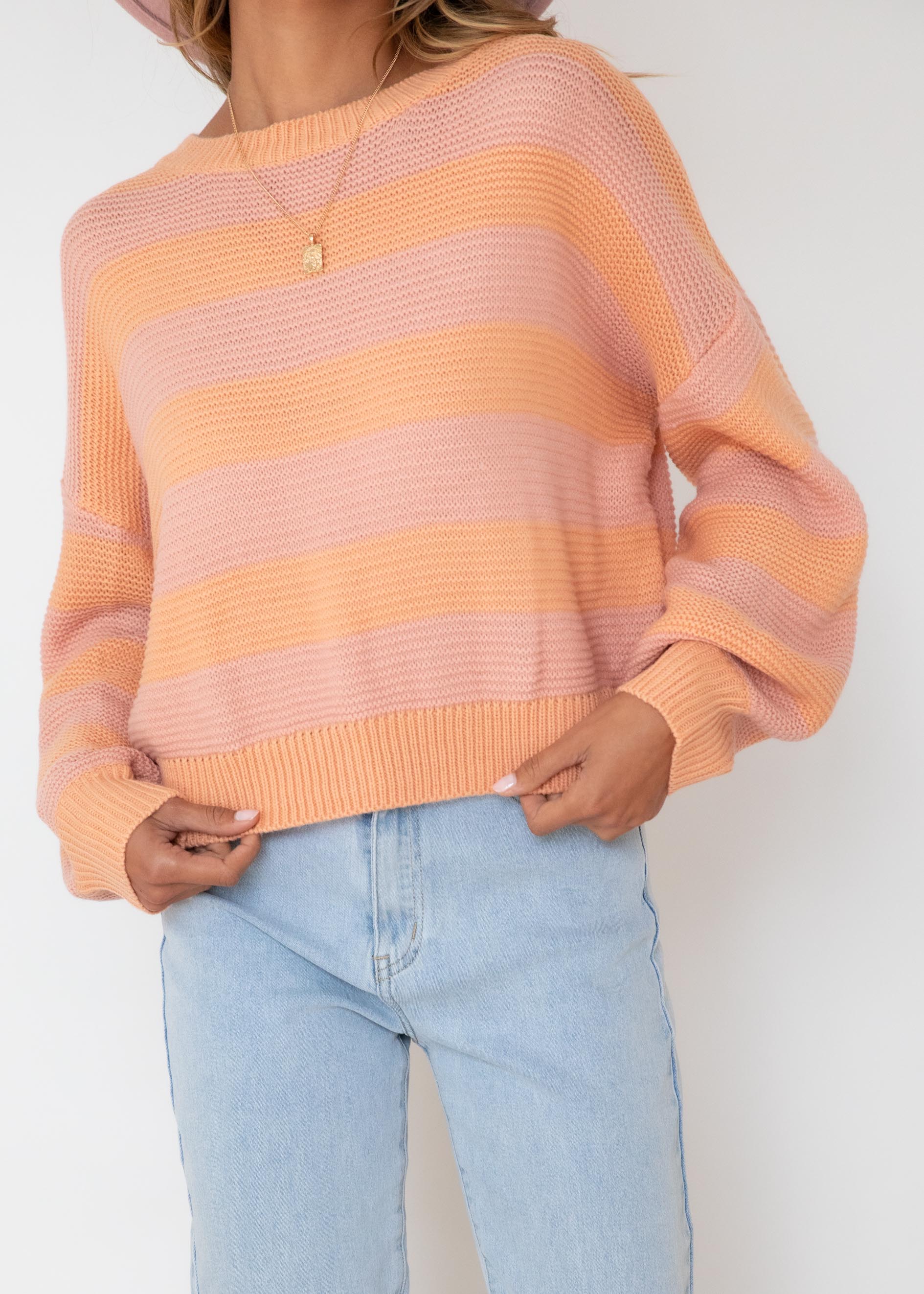 True Story Sweater - Peach Stripe