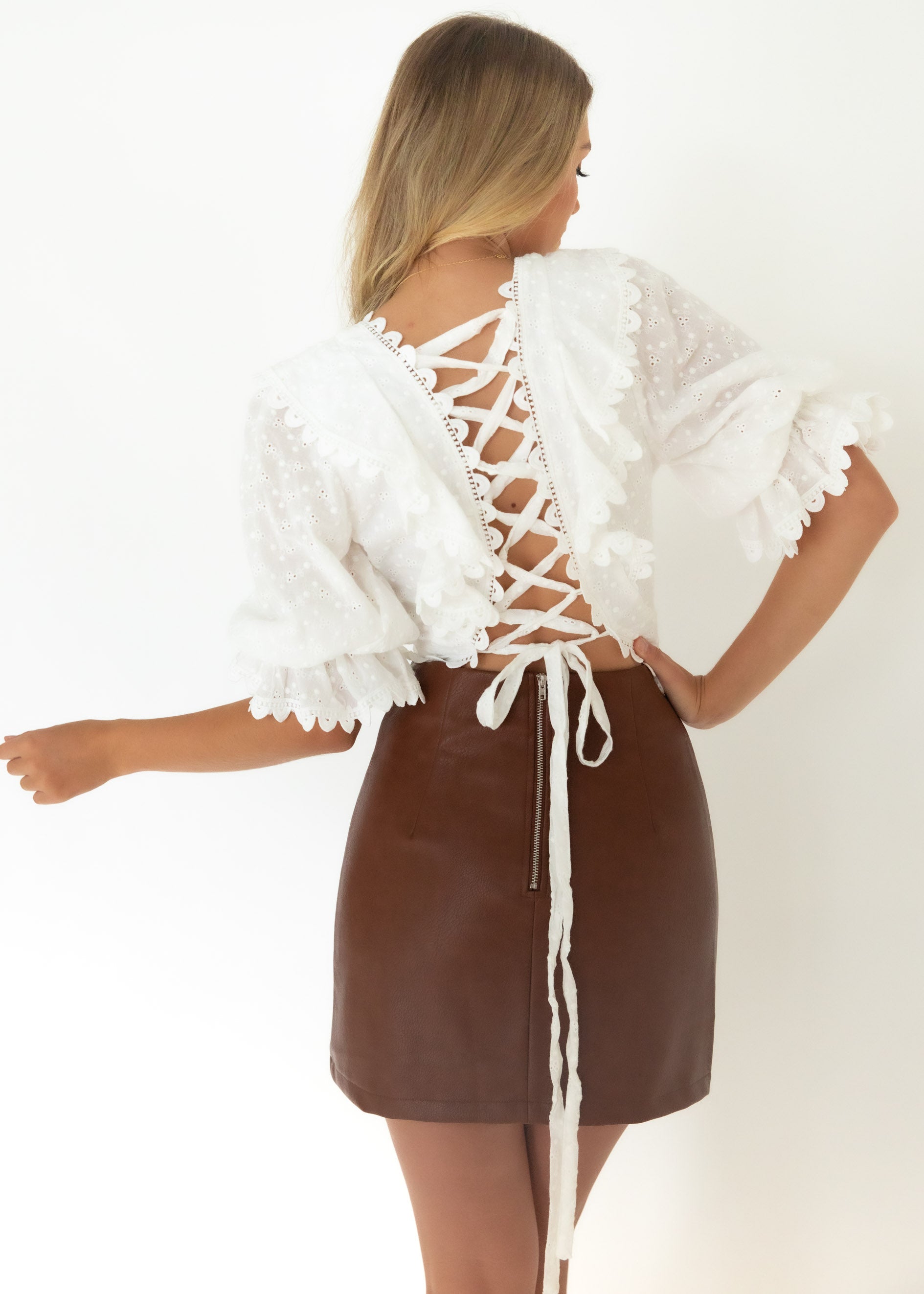 Jubilant Lace Up Crop - Off White