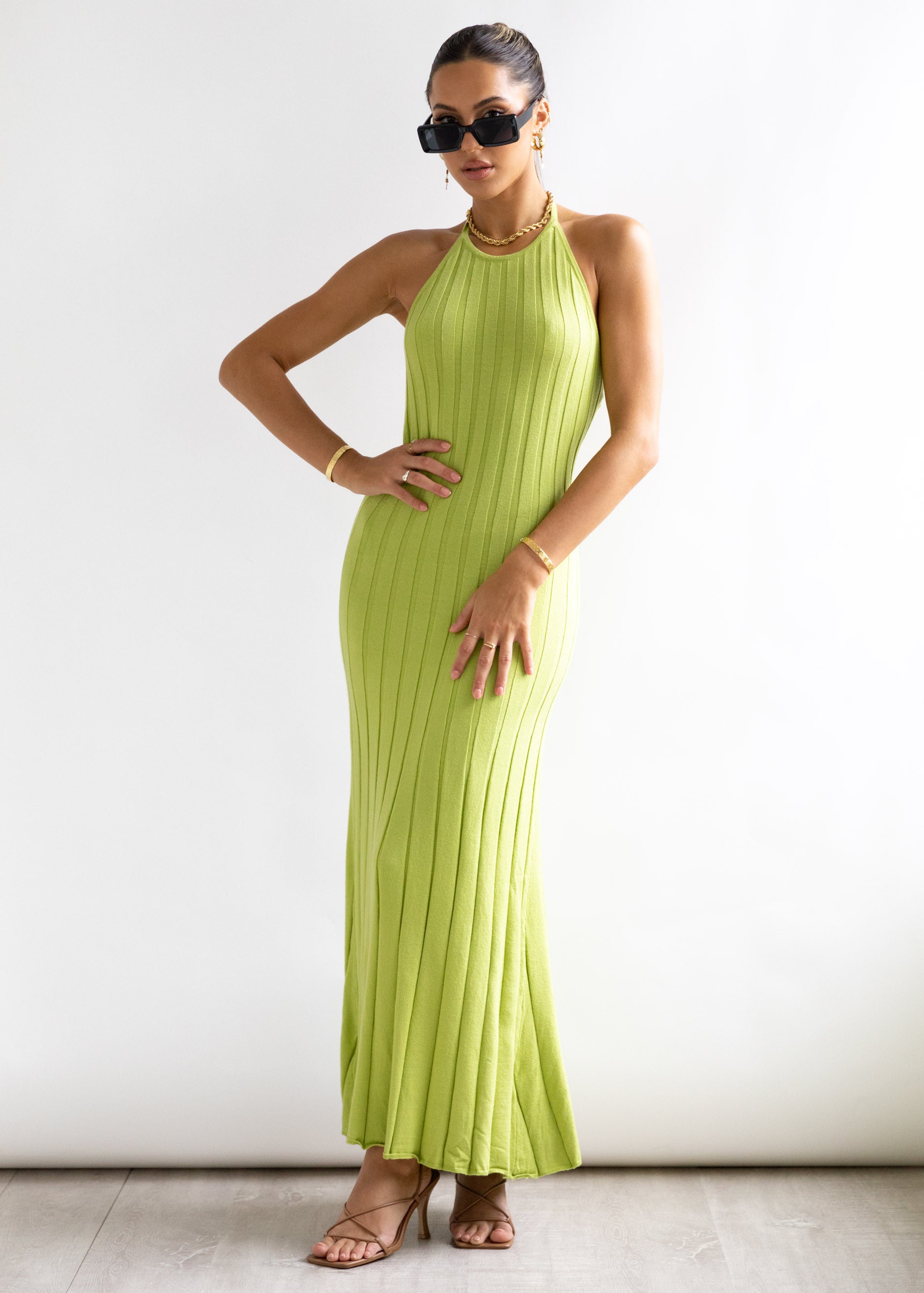 Dellia Knit Maxi Dress - Lime