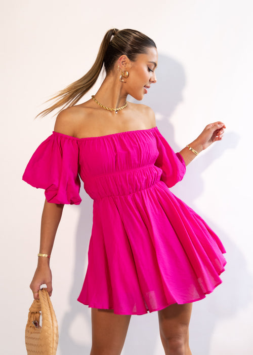 Tami Off Shoulder Dress - Hot Pink