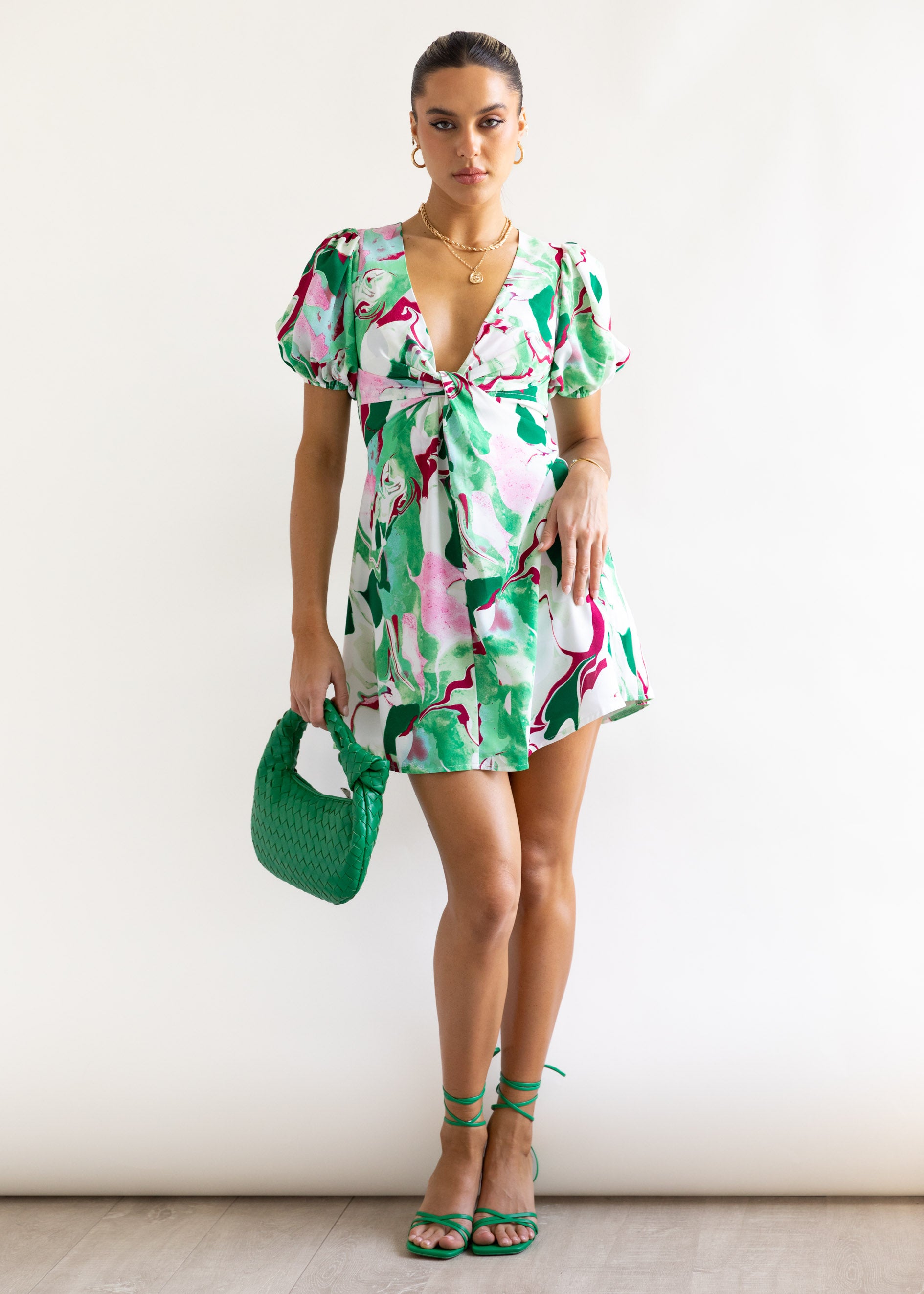 Anna Mini Dress - Green Swirl