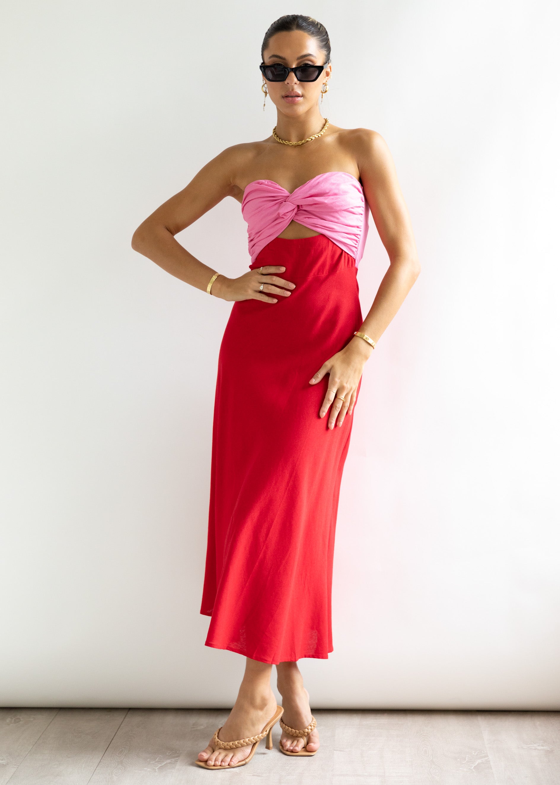 Pheonix Strapless Midi Dress - Red