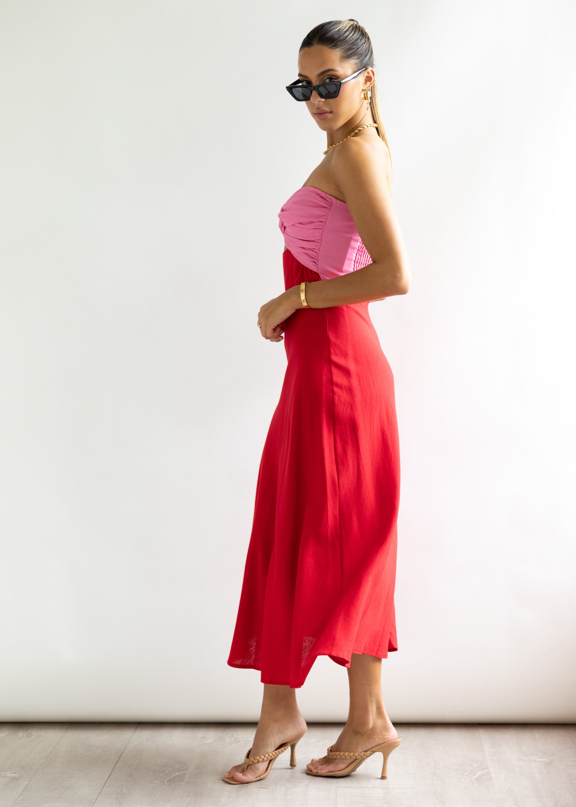 Pheonix Strapless Midi Dress - Red