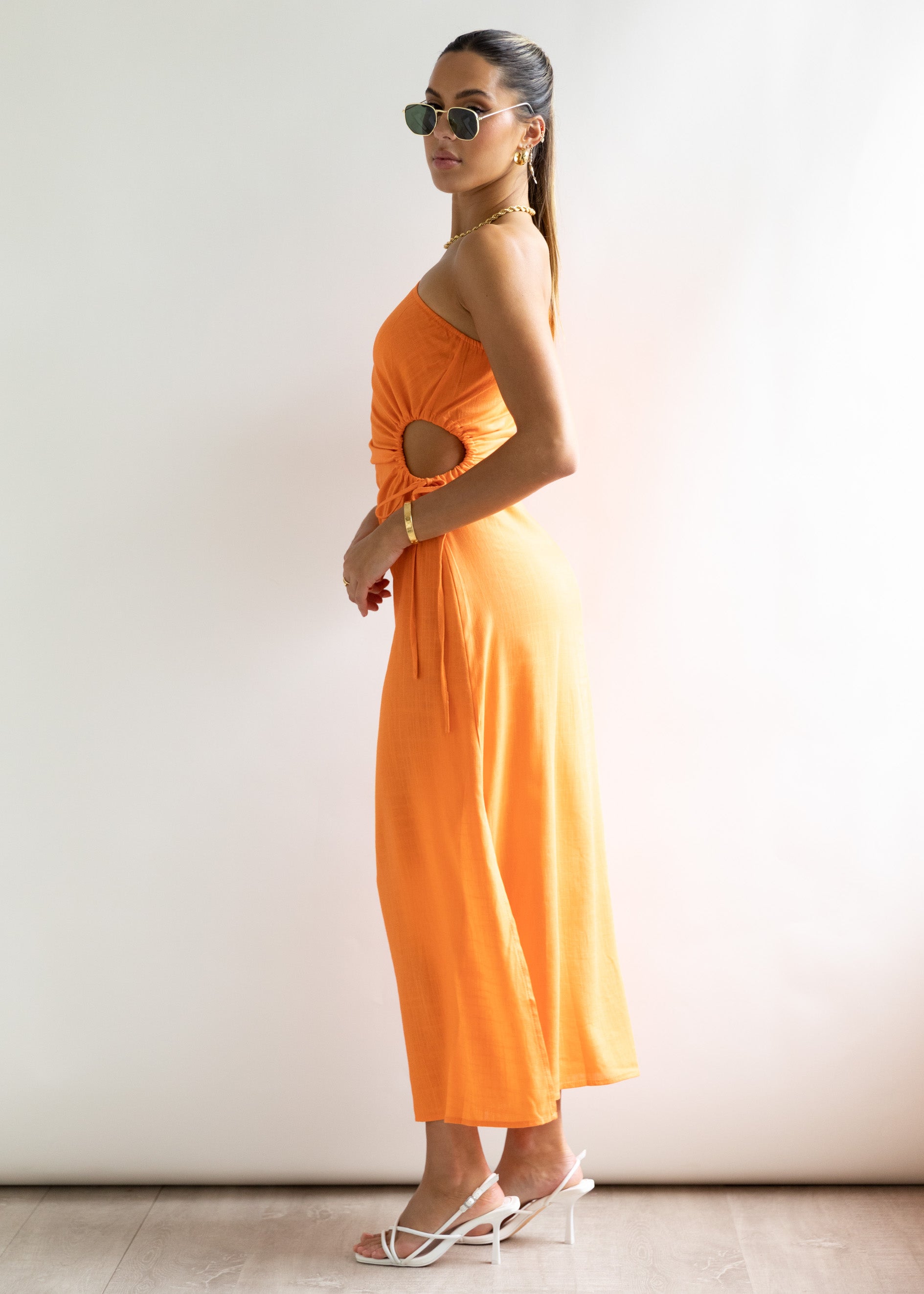 Melrose One Shoulder Midi Dress - Orange