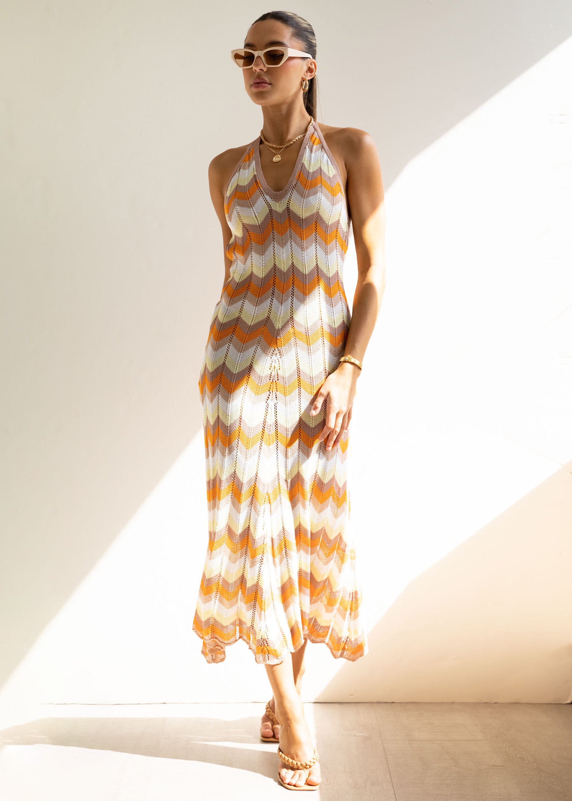 Riden Knit Midi Dress - Tangerine Stripe
