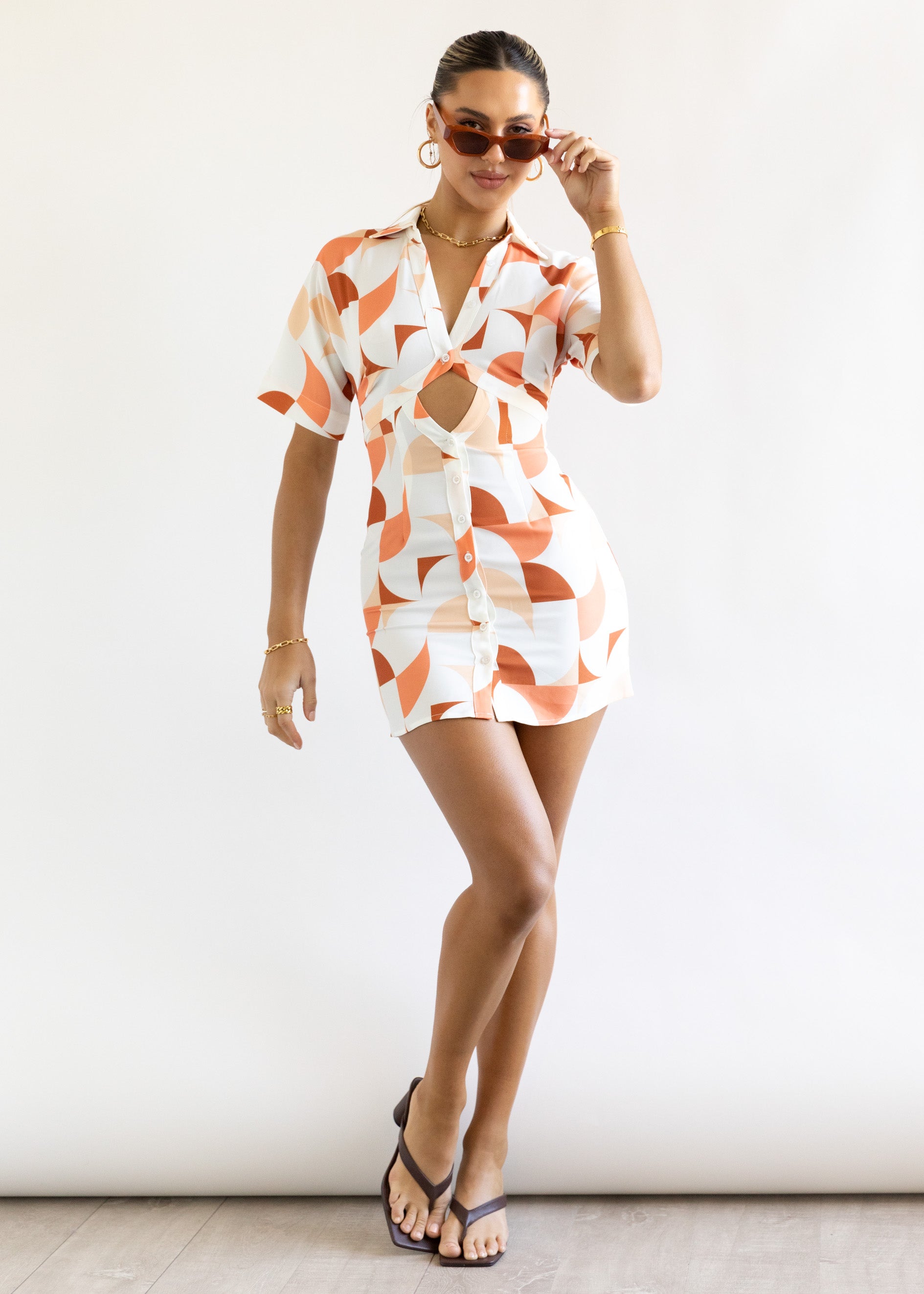 Kiaan Shirt Dress - Peach Geo