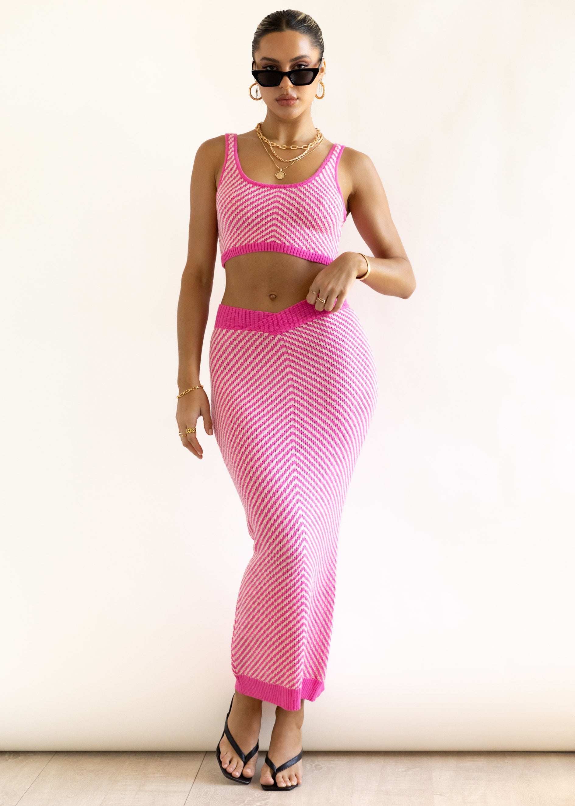 Perri Knit Midi Skirt - Pink