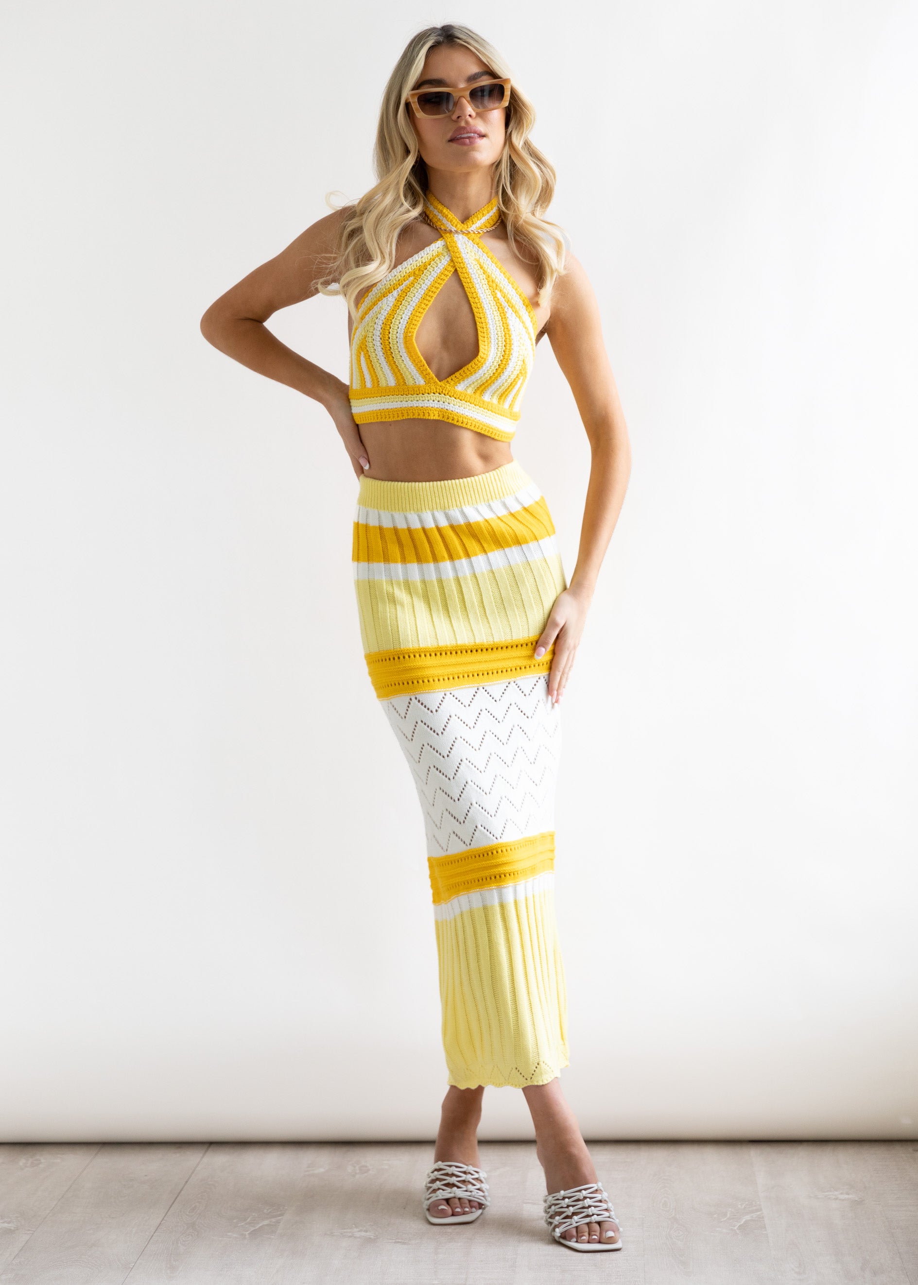 Harla Knit Midi Skirt - Lemon Stripe