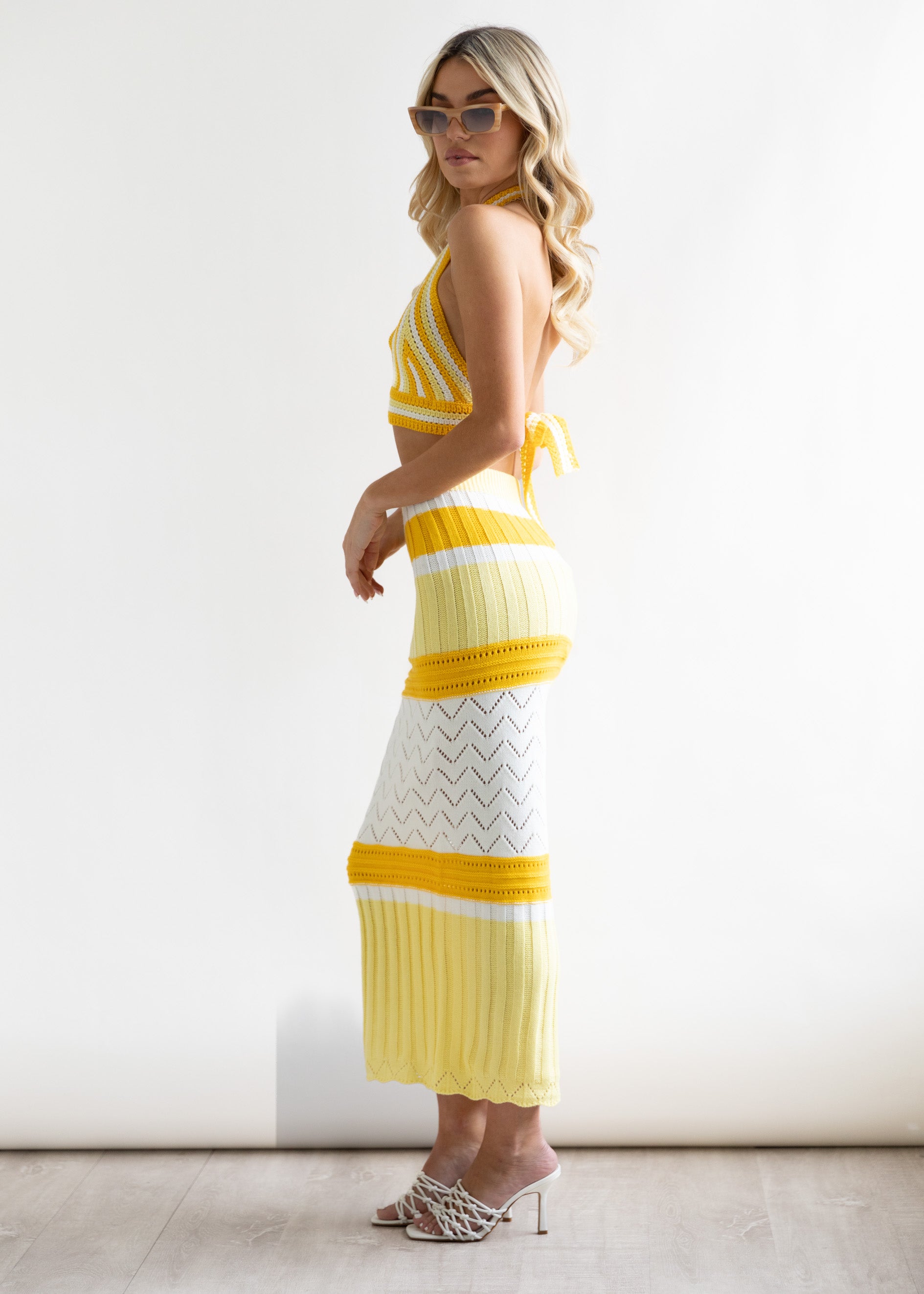 Harla Knit Midi Skirt - Lemon Stripe