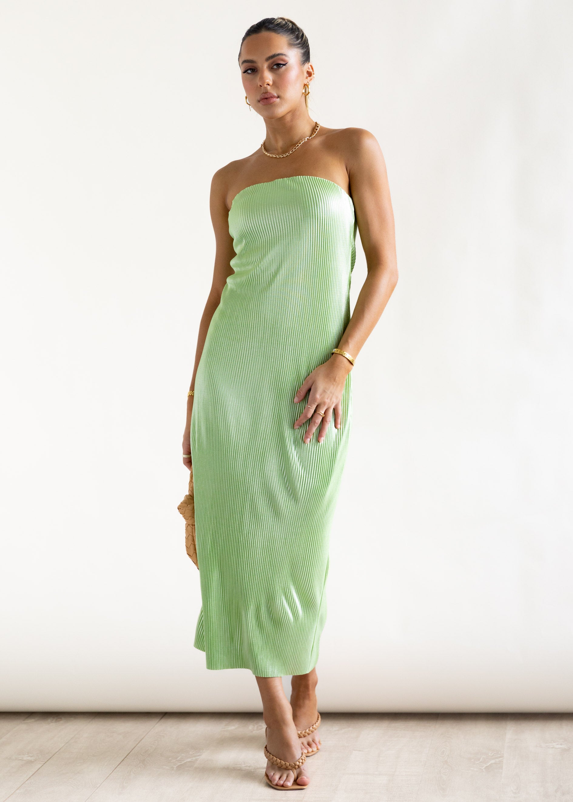 Joydie Strapless Midi Dress - Lime