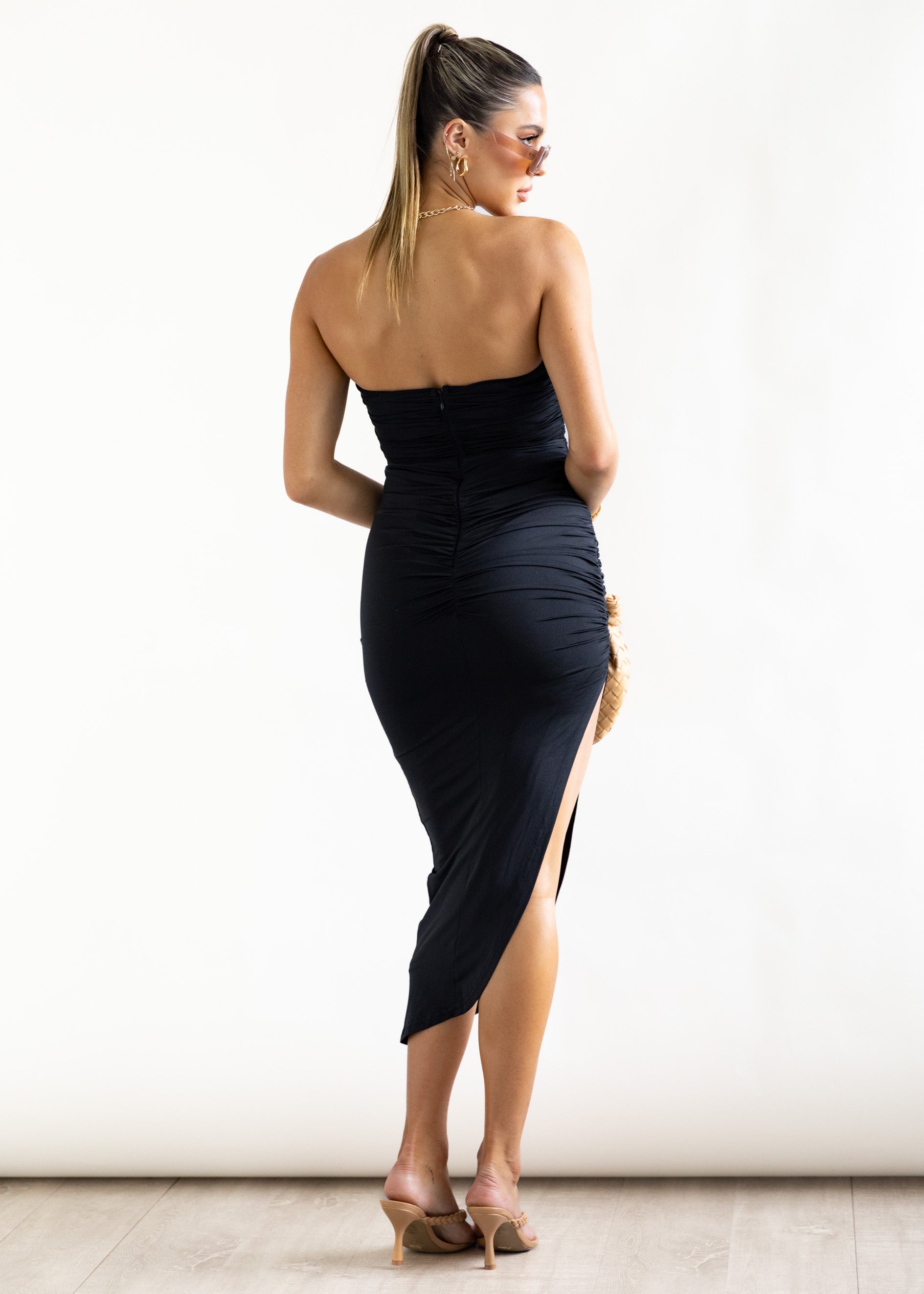 Majara Strapless Midi Dress - Black