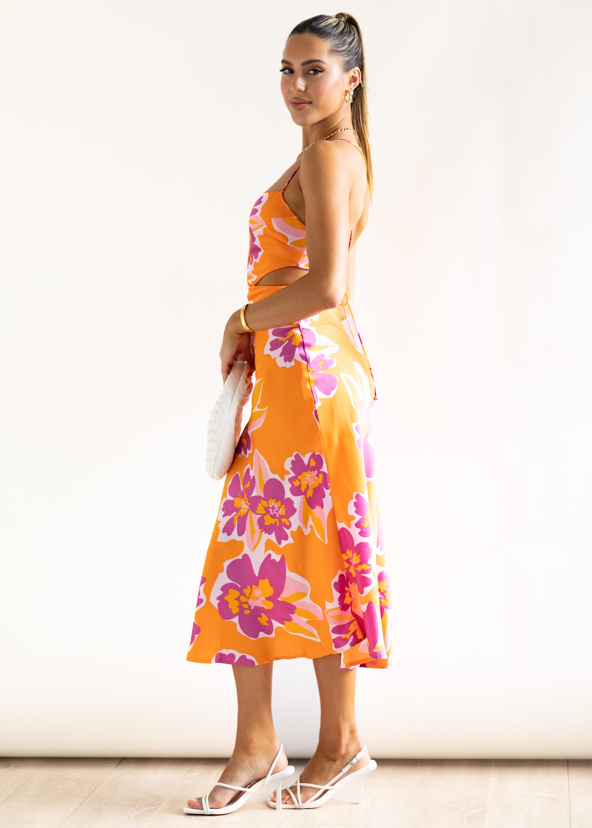 Yarah Midi Dress - Tangerine Floral