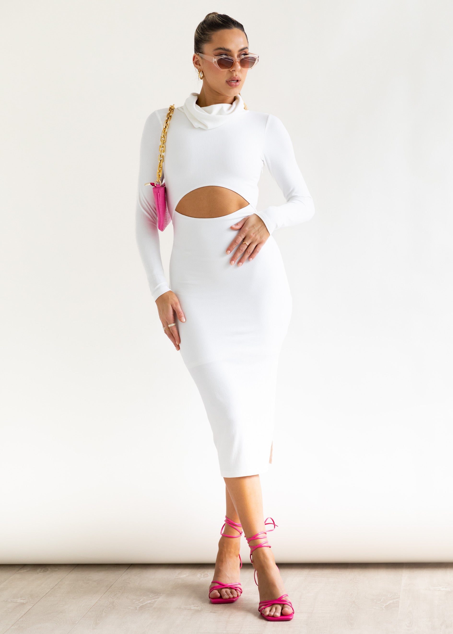Analeah Cut Out Midi Dress - Off White