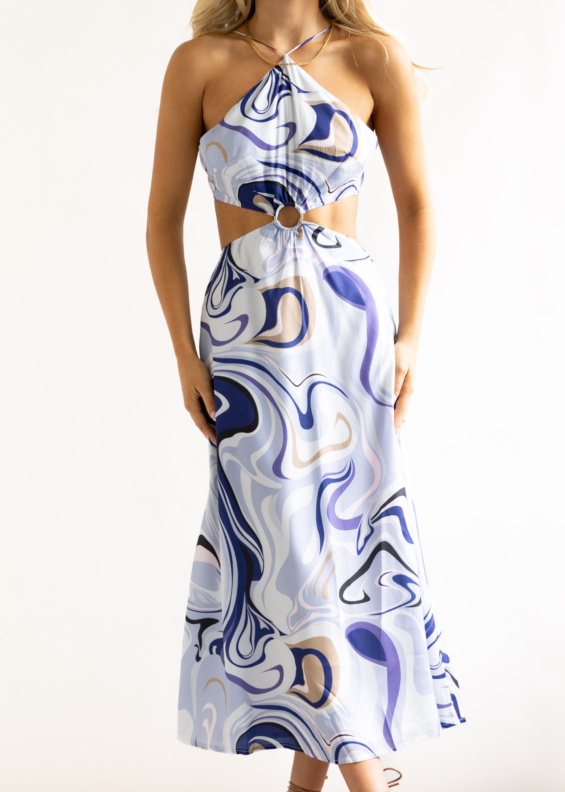 Savina Midi Dress - Blue Swirl