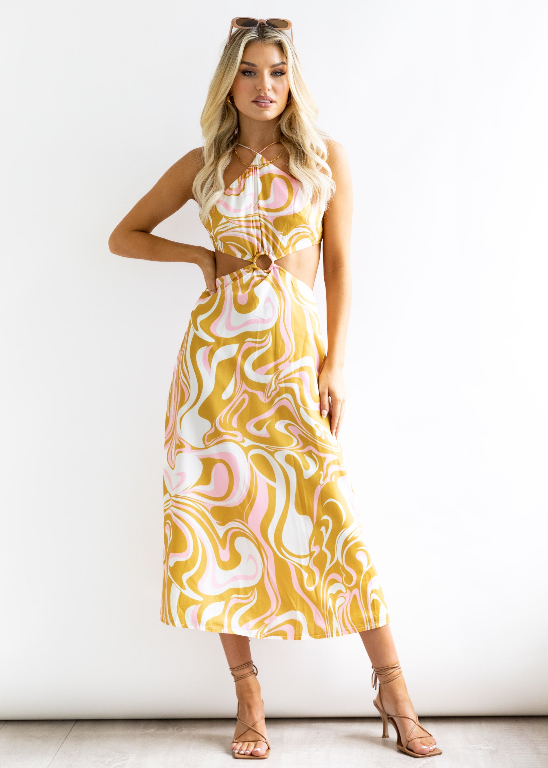 Savina Midi Dress - Mustard Swirl