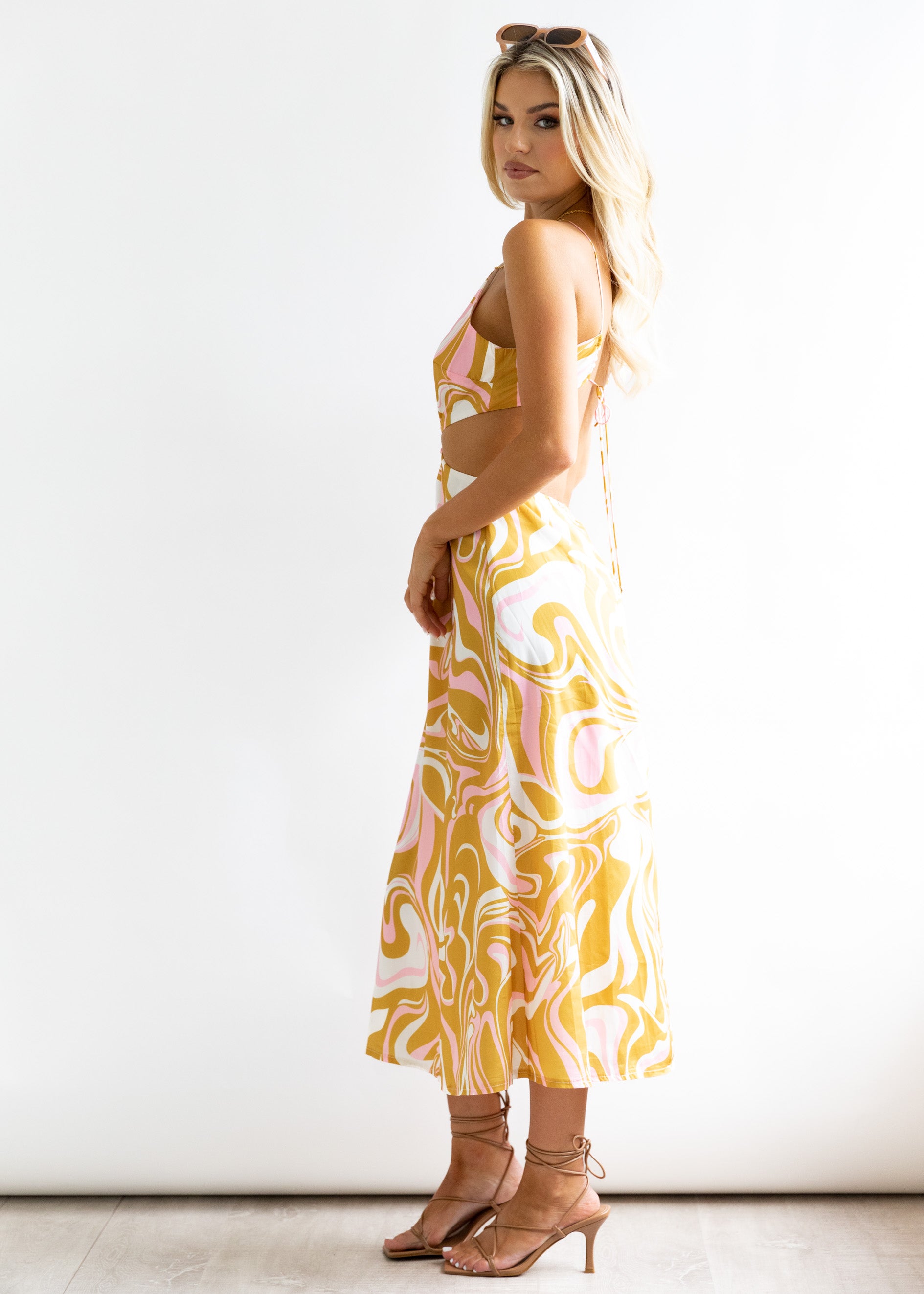 Savina Midi Dress - Mustard Swirl