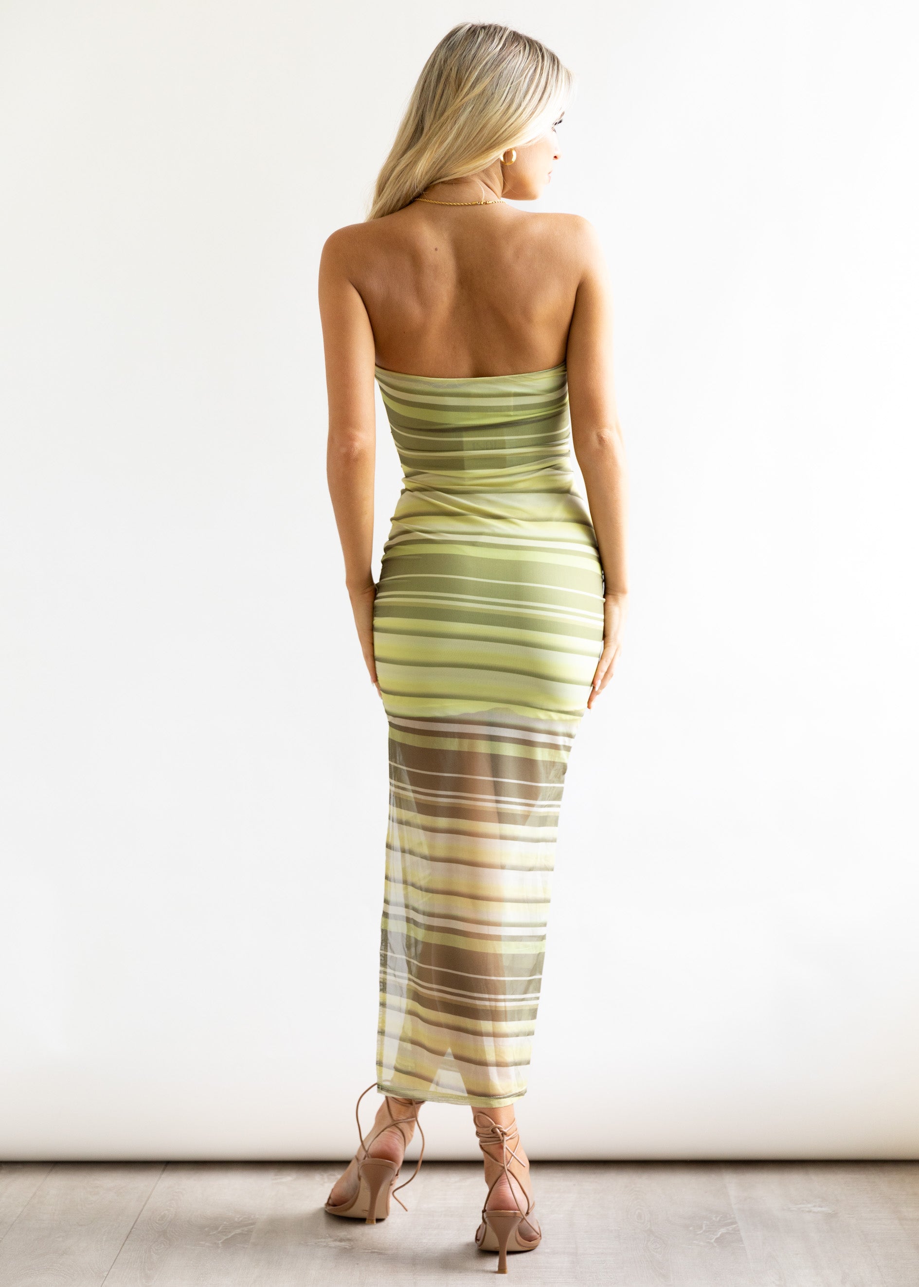 Alto Strapless Midi Dress - Lime Stripe