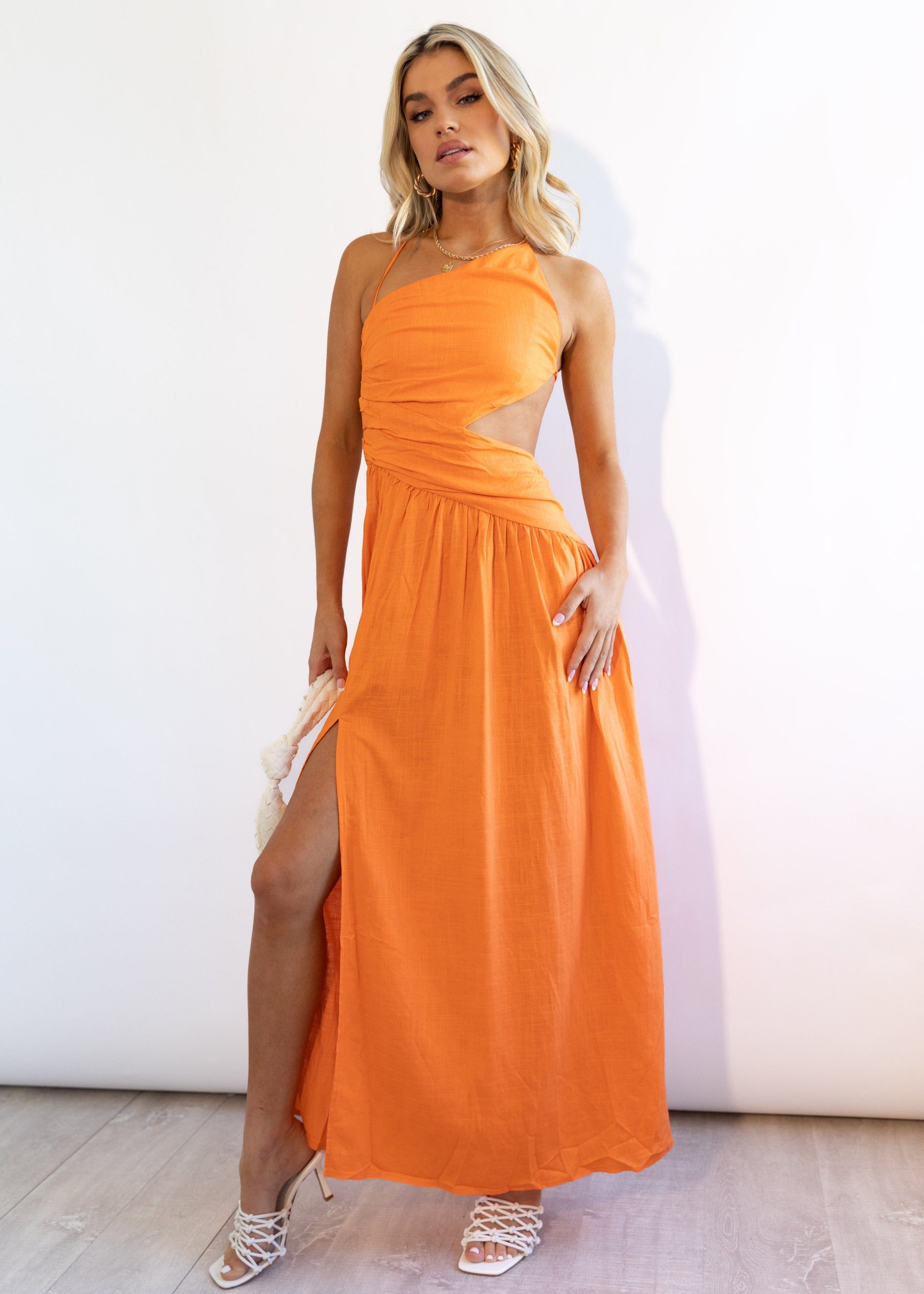 Tangerine Out Of Mind One Shoulder Dress