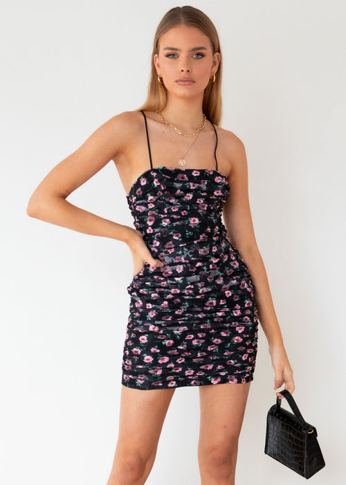 Tounge Tied Dress - Black Floral